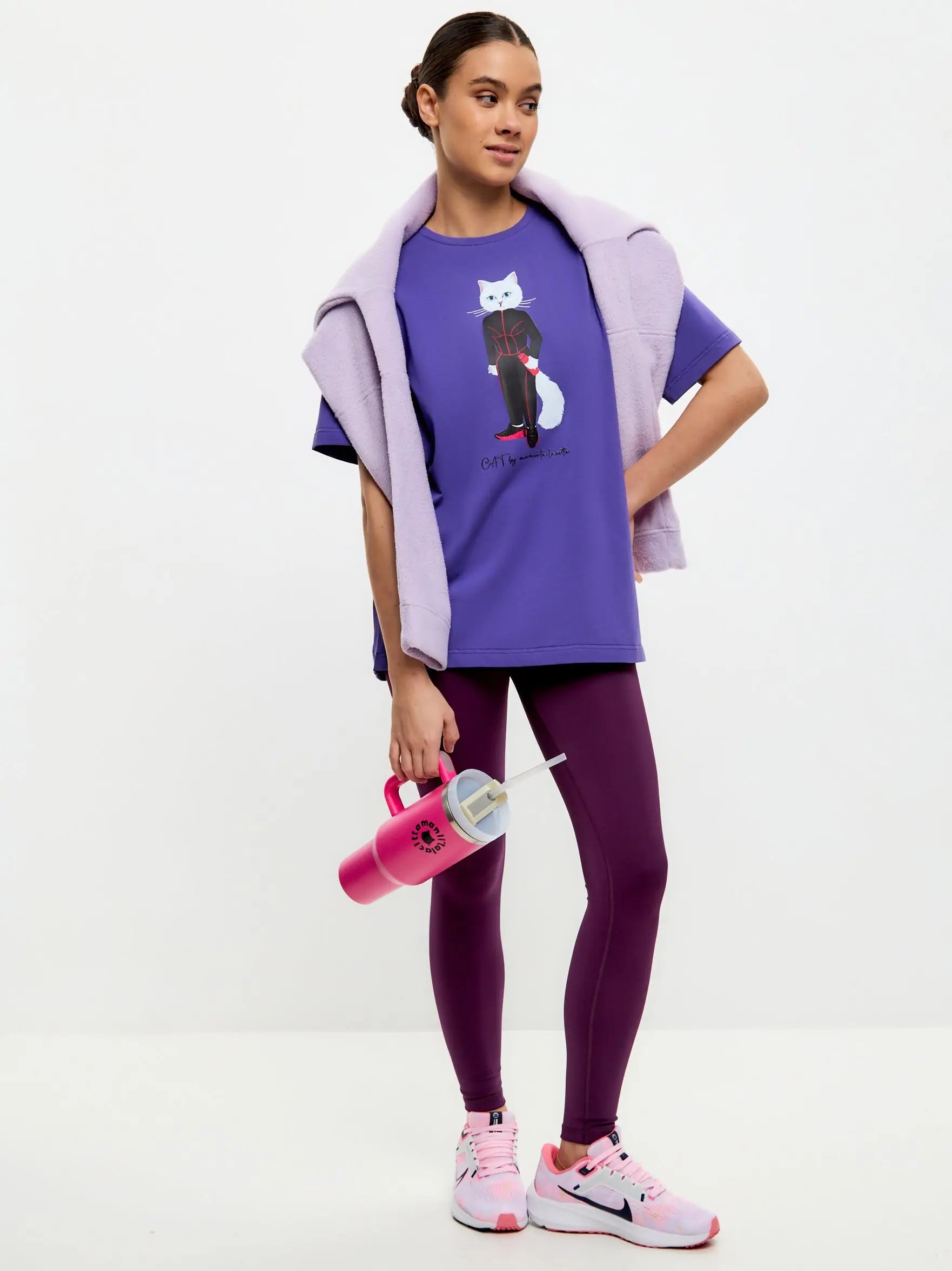 Purple Oversized T-shirt Sport Cat | T-shirt For Cat Lovers | Cat e