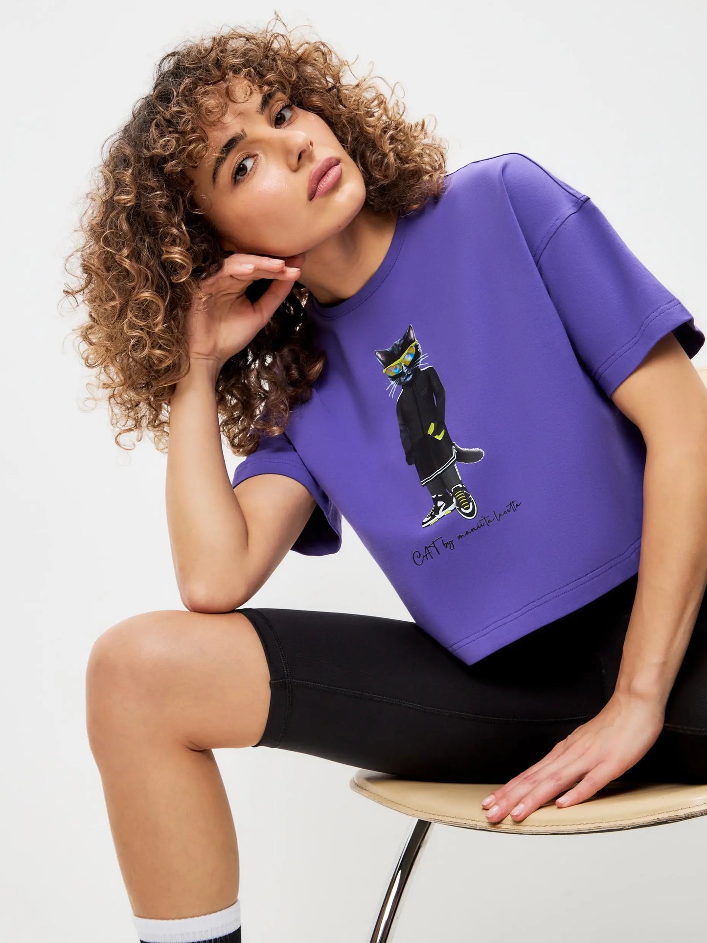 Purple Short Oversized T-shirt Sport Cat | T-shirt For Cat Lovers