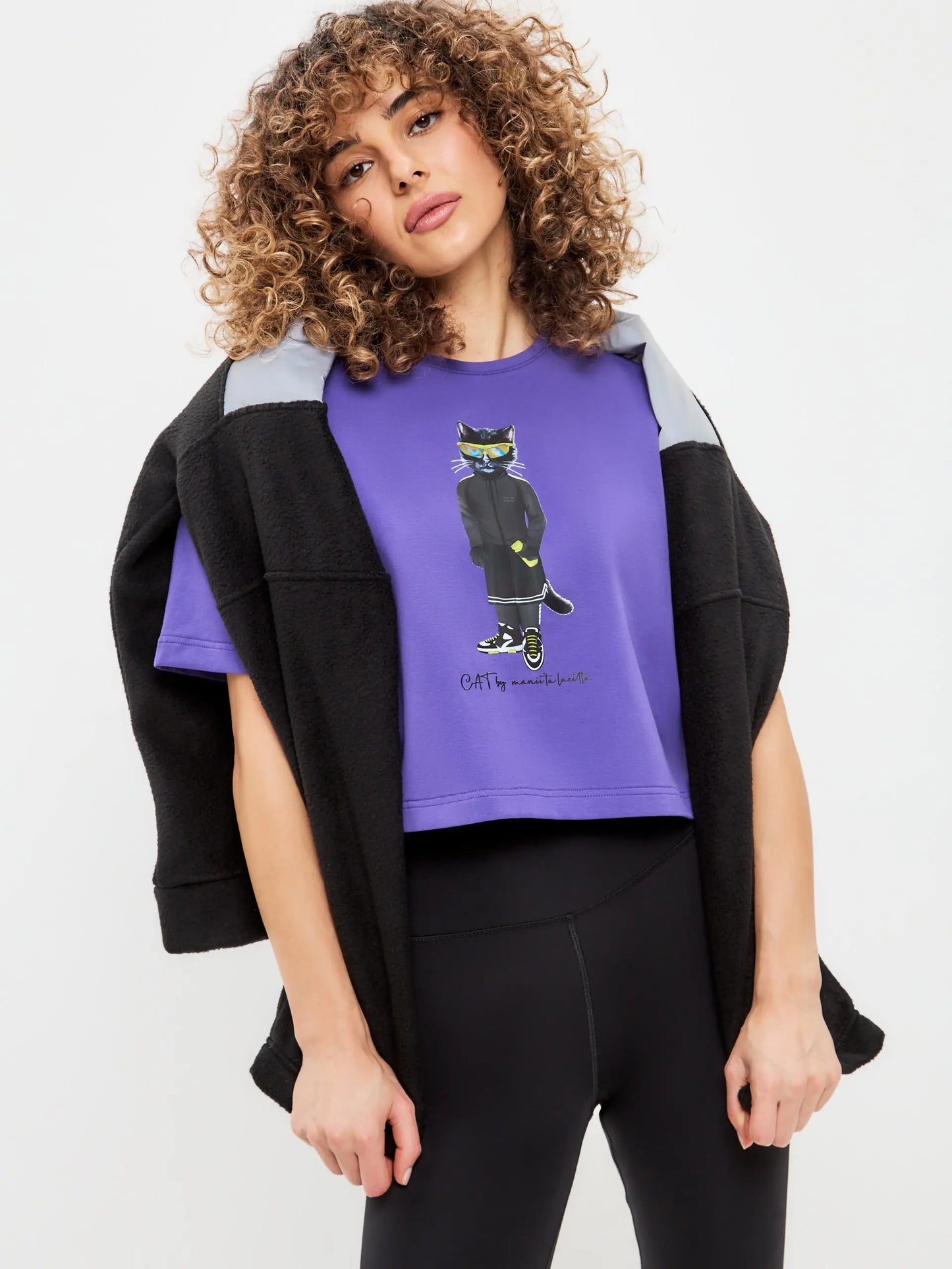Purple Short Oversized T-shirt Sport Cat | T-shirt For Cat Lovers