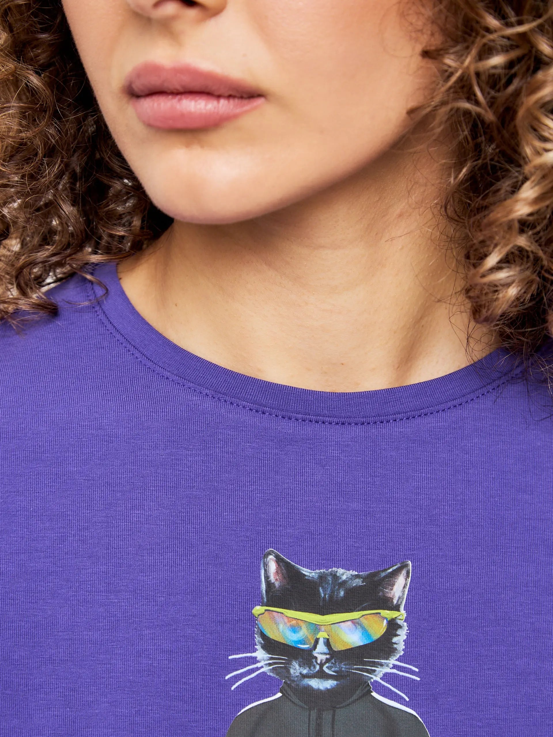 Purple Short Oversized T-shirt Sport Cat | T-shirt For Cat Lovers