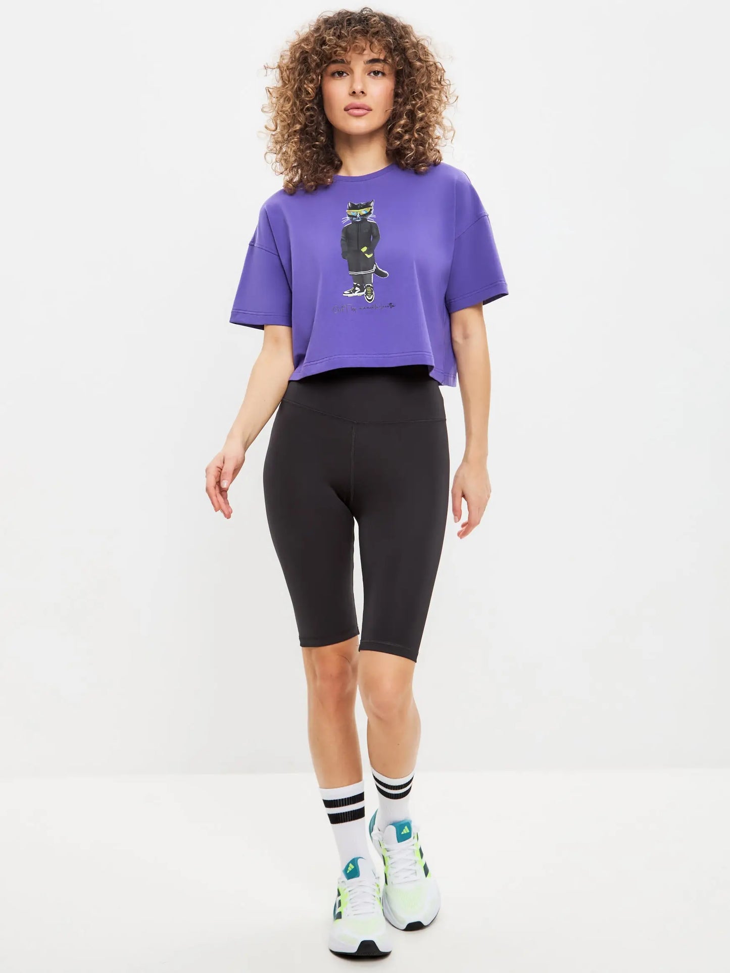 Purple Short Oversized T-shirt Sport Cat | T-shirt For Cat Lovers
