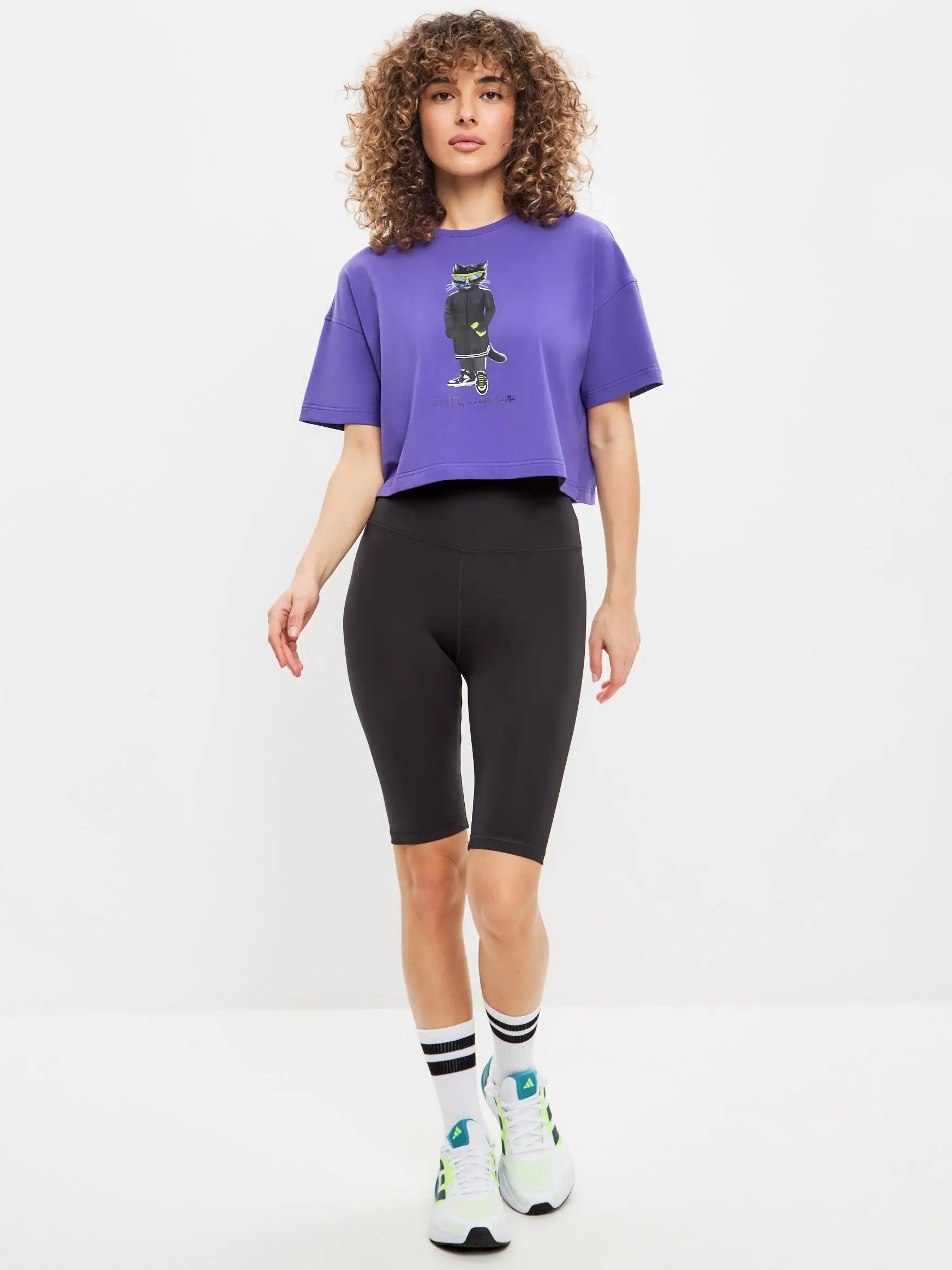 Purple Short Oversized T-shirt Sport Cat | T-shirt For Cat Lovers
