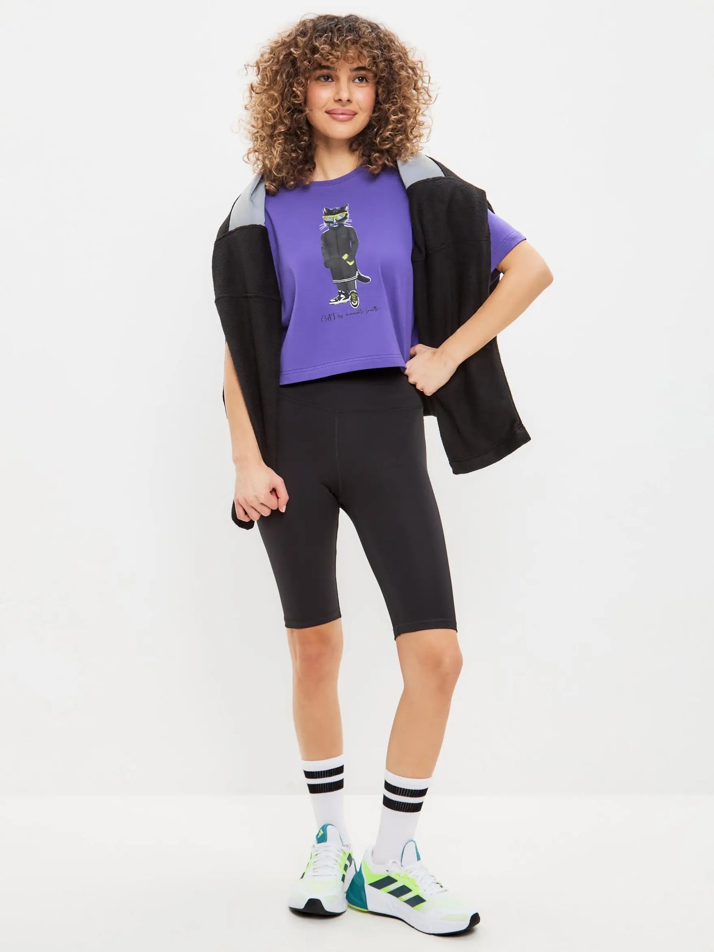 Purple Short Oversized T-shirt Sport Cat | T-shirt For Cat Lovers