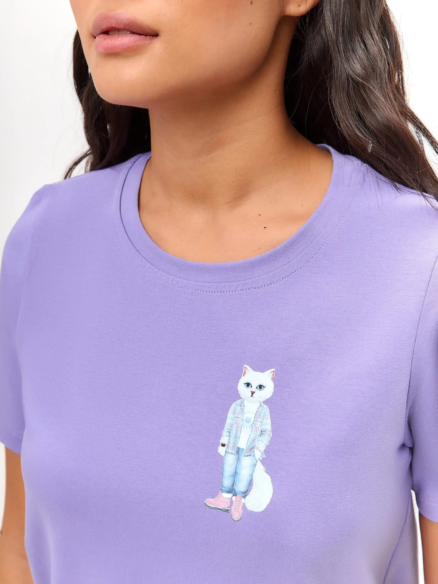 Purple T-shirt Country White Cat | T-shirt For Cat Lovers | Cat e