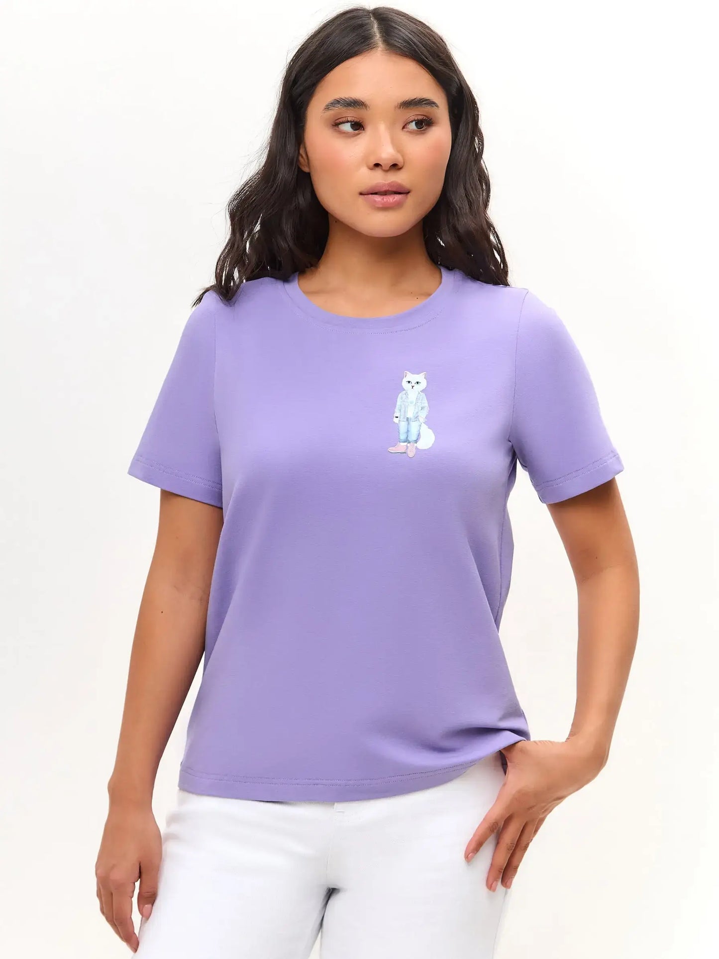 Purple T-shirt Country White Cat | T-shirt For Cat Lovers | Cat e