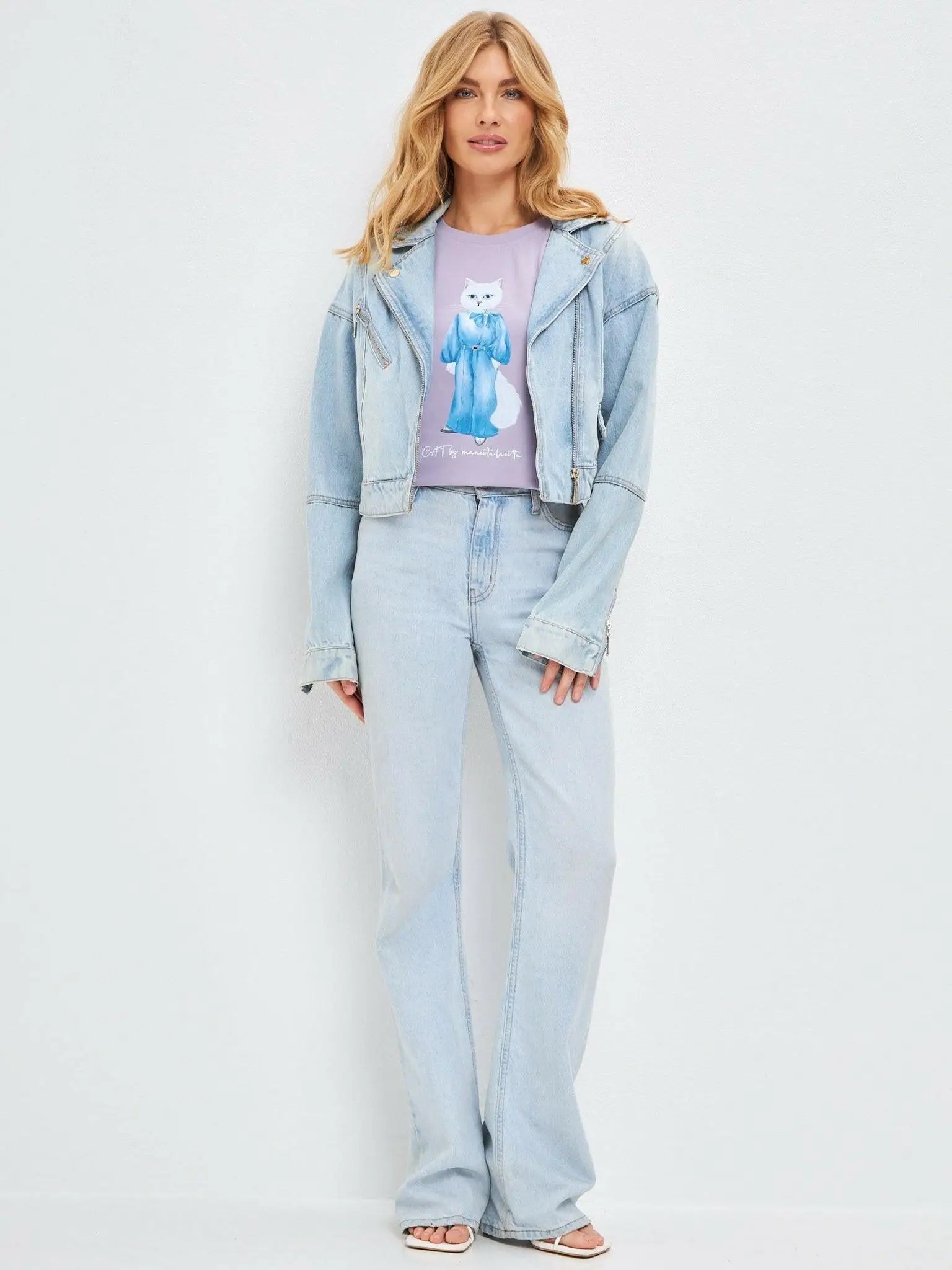 Purple T-shirt Denim Cat | T-shirt For Cat Lovers | Cat e Lolette