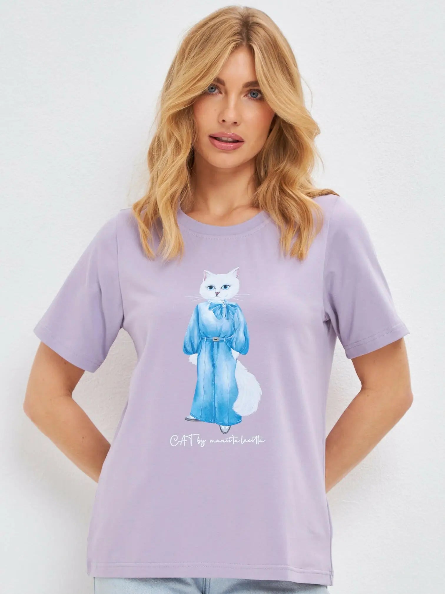 Purple T-shirt Denim Cat | T-shirt For Cat Lovers | Cat e Lolette