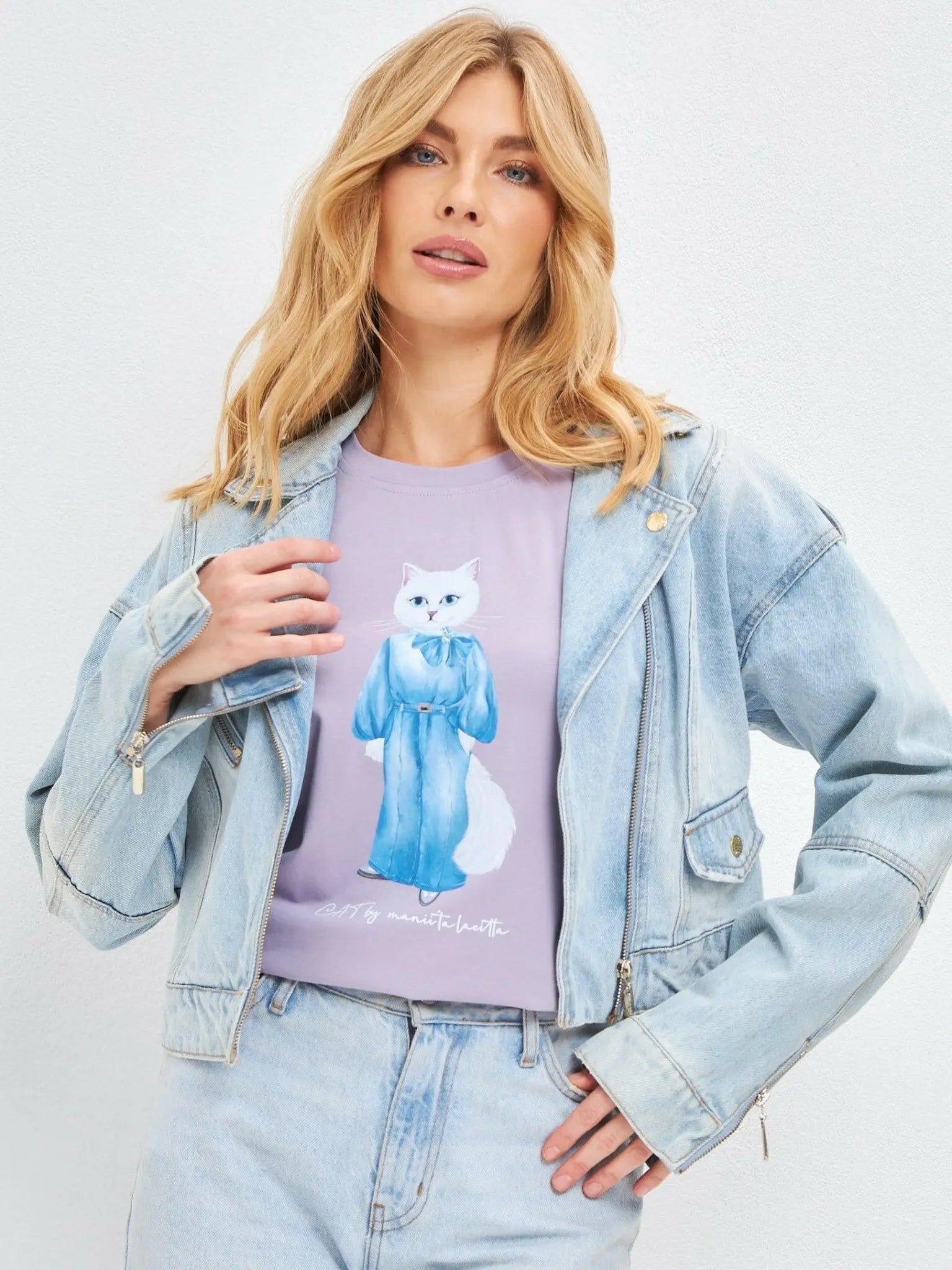 Purple T-shirt Denim Cat | T-shirt For Cat Lovers | Cat e Lolette