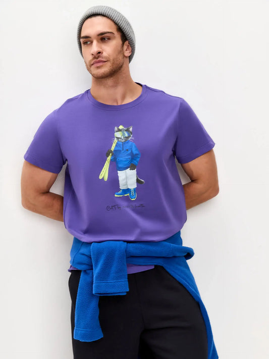 Purple T-shirt Ski Cat | T-shirt For Cat Lovers | Cat e Lolette