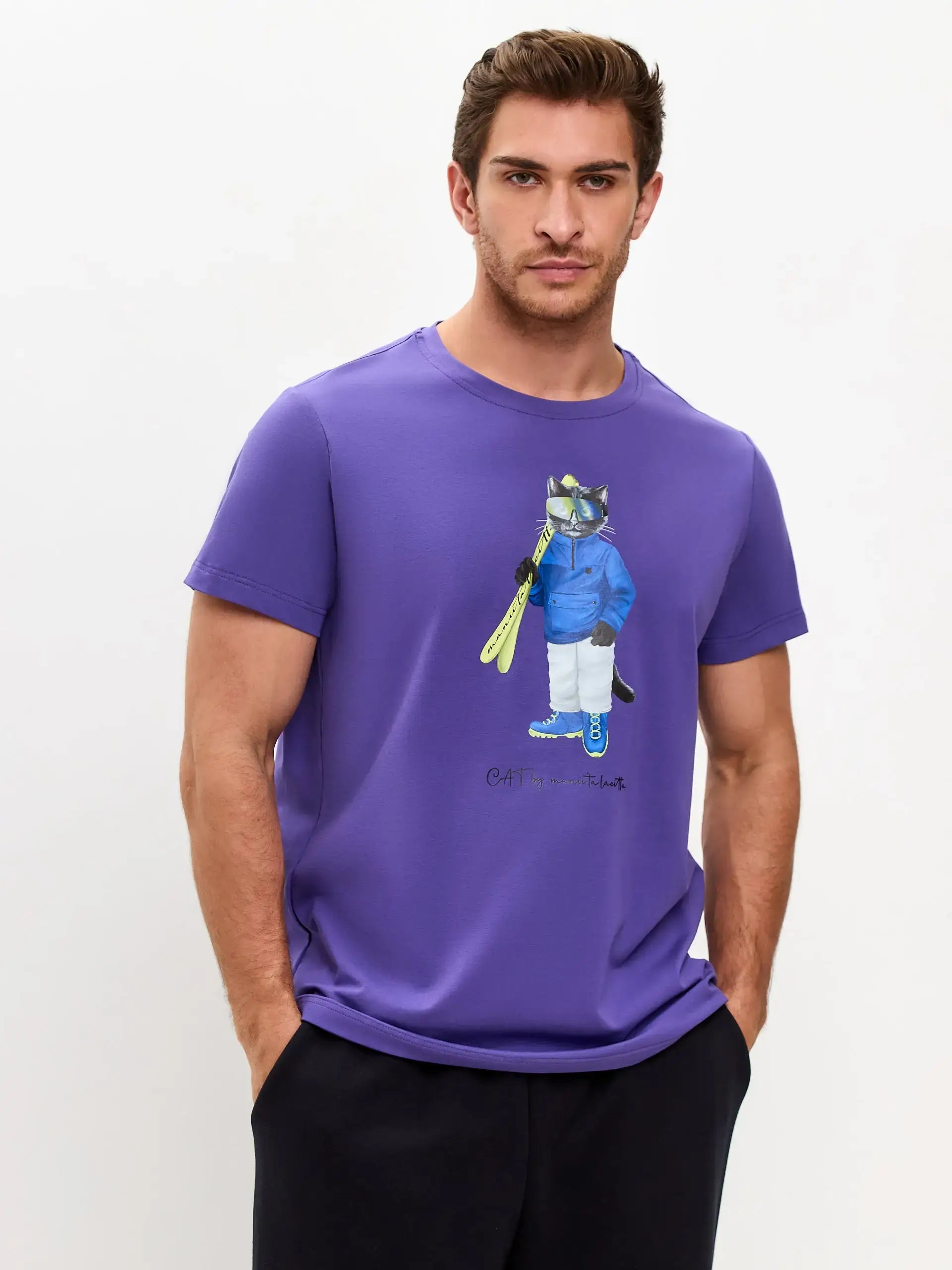 Purple T-shirt Ski Cat | T-shirt For Cat Lovers | Cat e Lolette