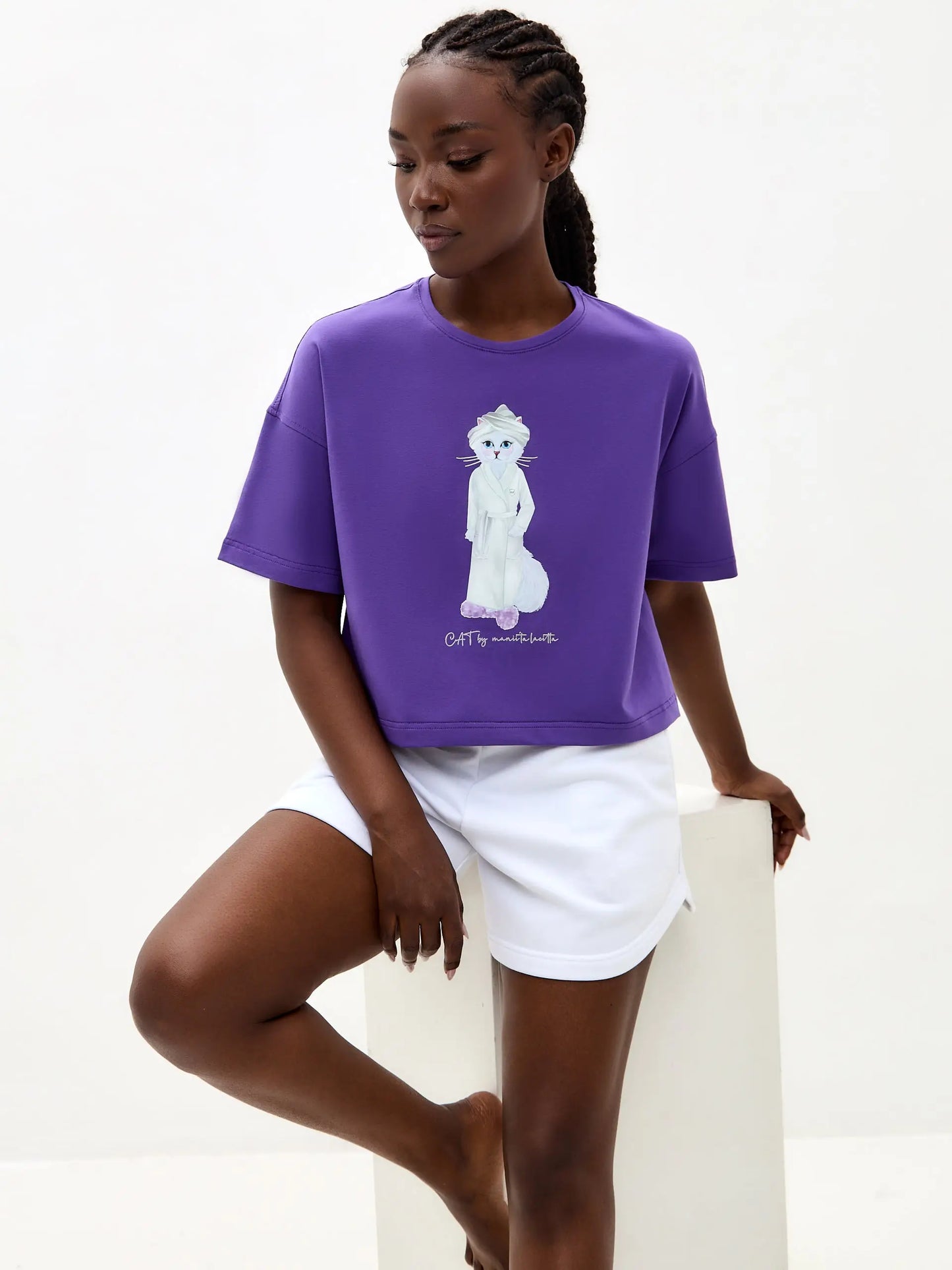 Purple T-shirt Spa Cat | Loungewear For Cat Lovers | Cat e Lolette