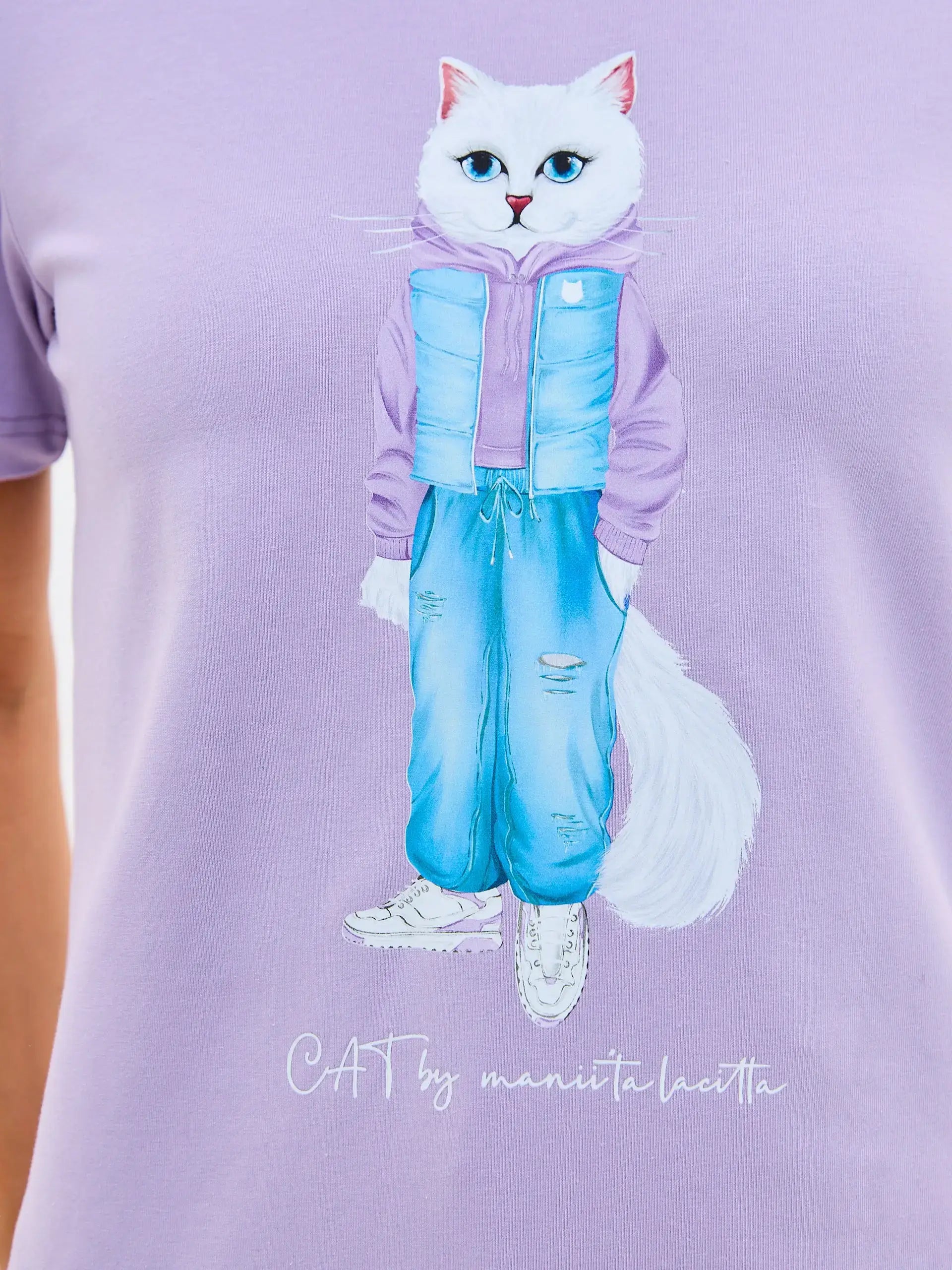 Purple T-shirt White Cat Walk | T-shirt For Cat Lovers | Cat e Lolette
