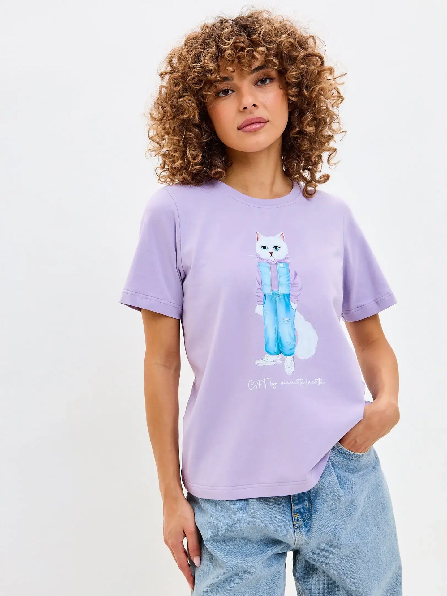 Purple T-shirt White Cat Walk | T-shirt For Cat Lovers | Cat e Lolette