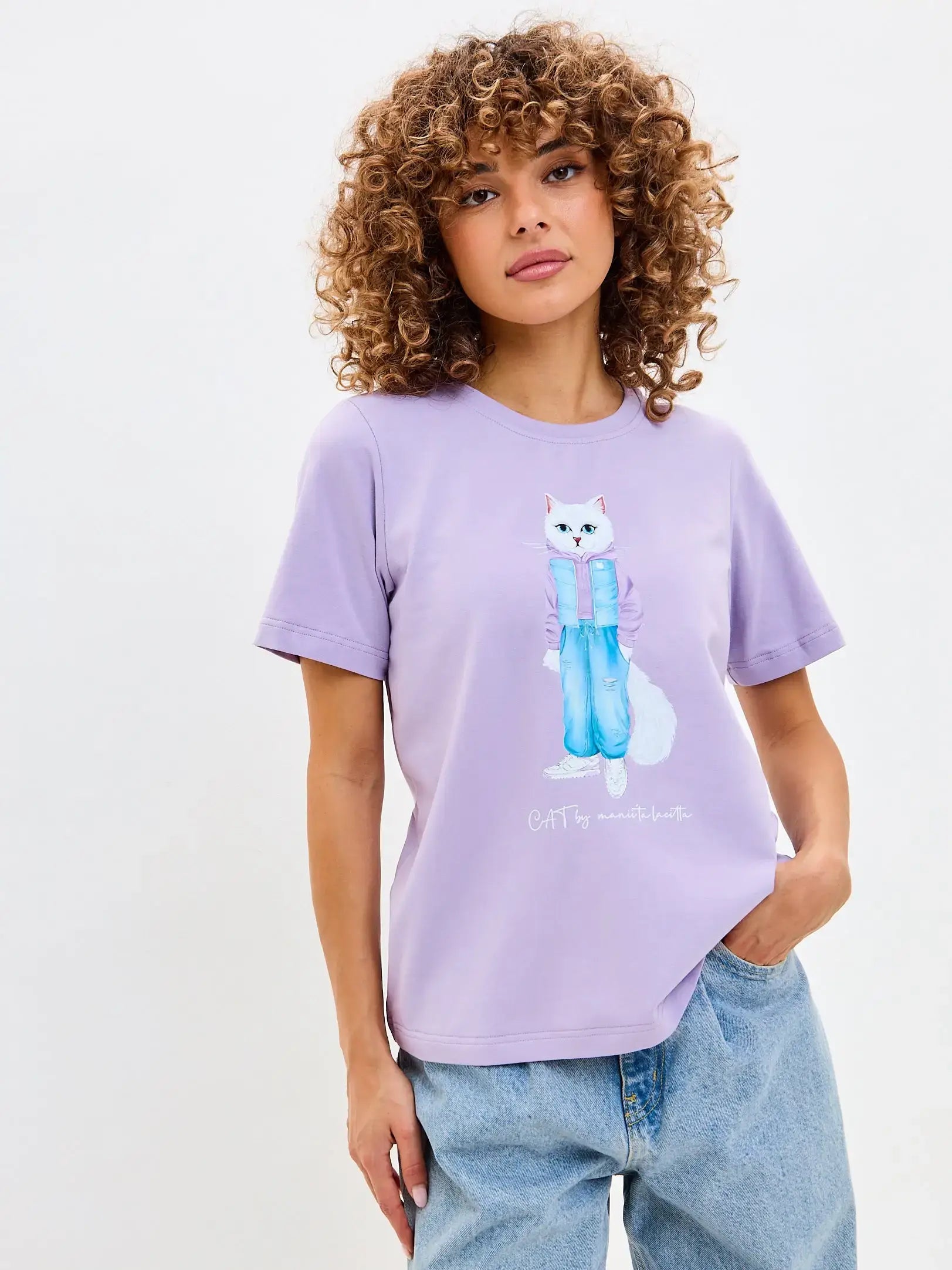 Purple T-shirt White Cat Walk | T-shirt For Cat Lovers | Cat e Lolette