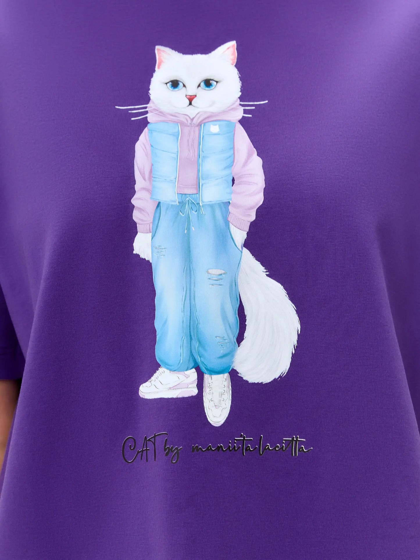 Purple T-shirt White Cat Walk | T-shirt For Cat Lovers | Cat e Lolette