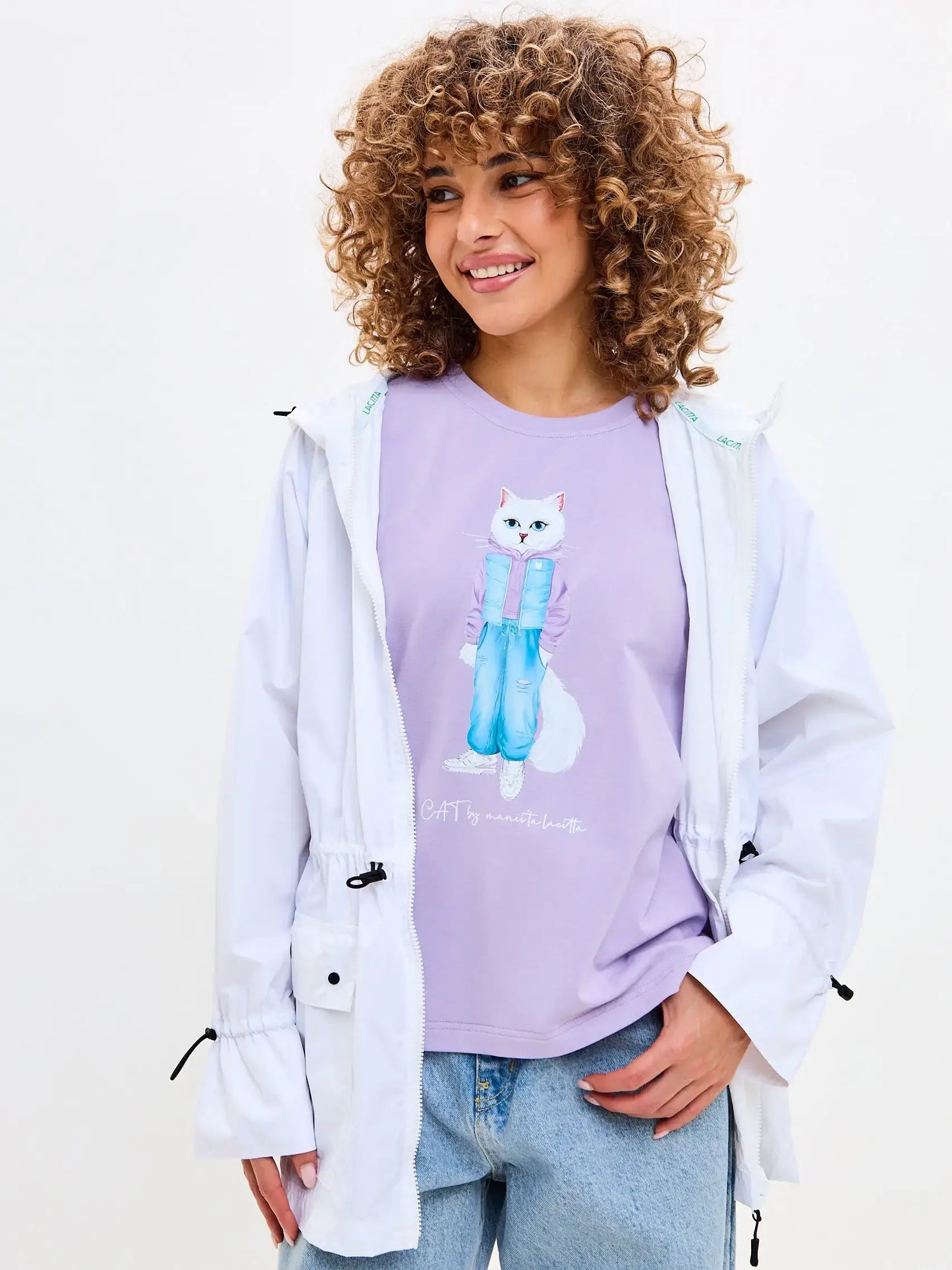 Purple T-shirt White Cat Walk | T-shirt For Cat Lovers | Cat e Lolette
