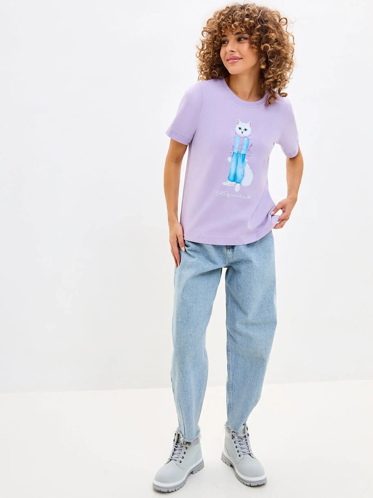 Purple T-shirt White Cat Walk | T-shirt For Cat Lovers | Cat e Lolette