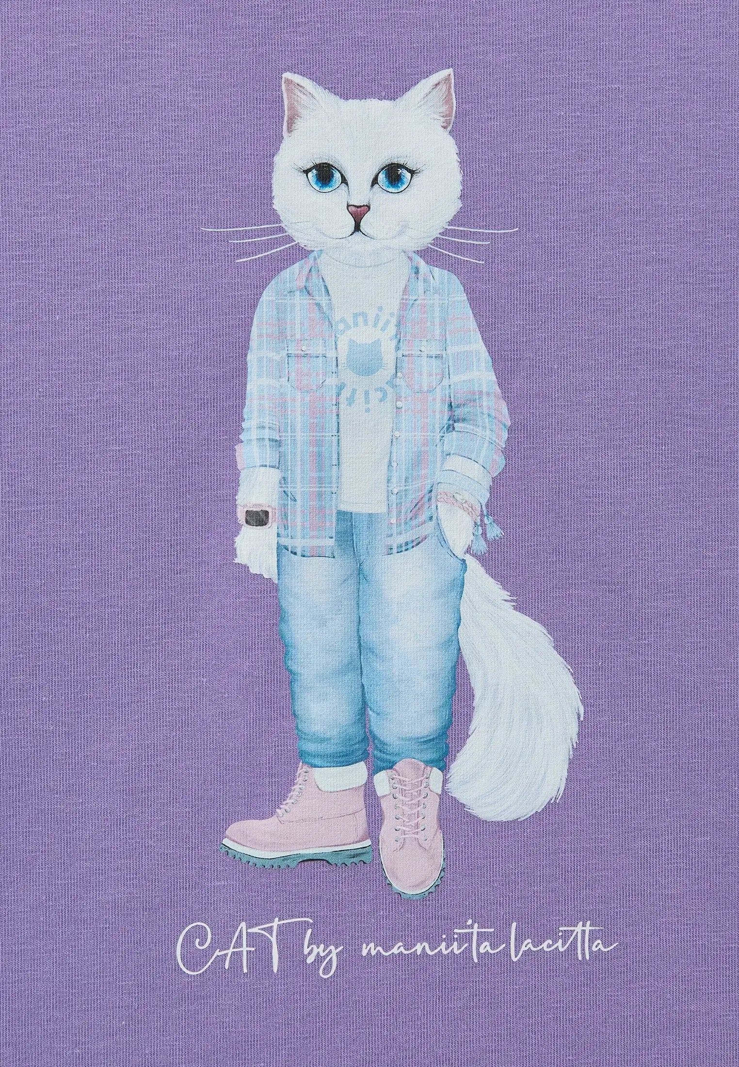 Purple T-shirt White Country Cat | T-shirt For Cat Lovers | Cat e