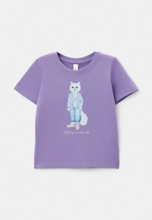 Purple T-shirt White Country Cat | T-shirt For Cat Lovers | Cat e