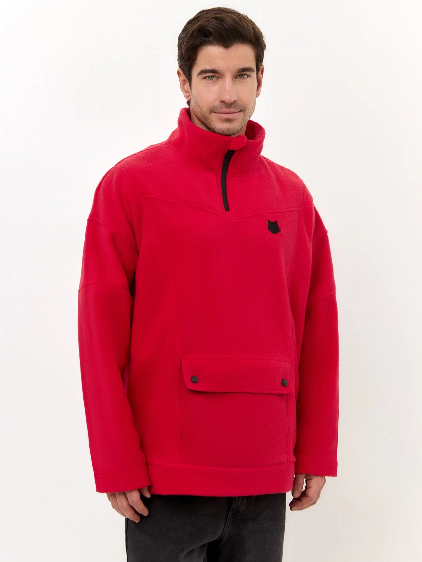 Red Fleece Sweatshirt | Fleece (recycled) For Cat Lovers | Cat e