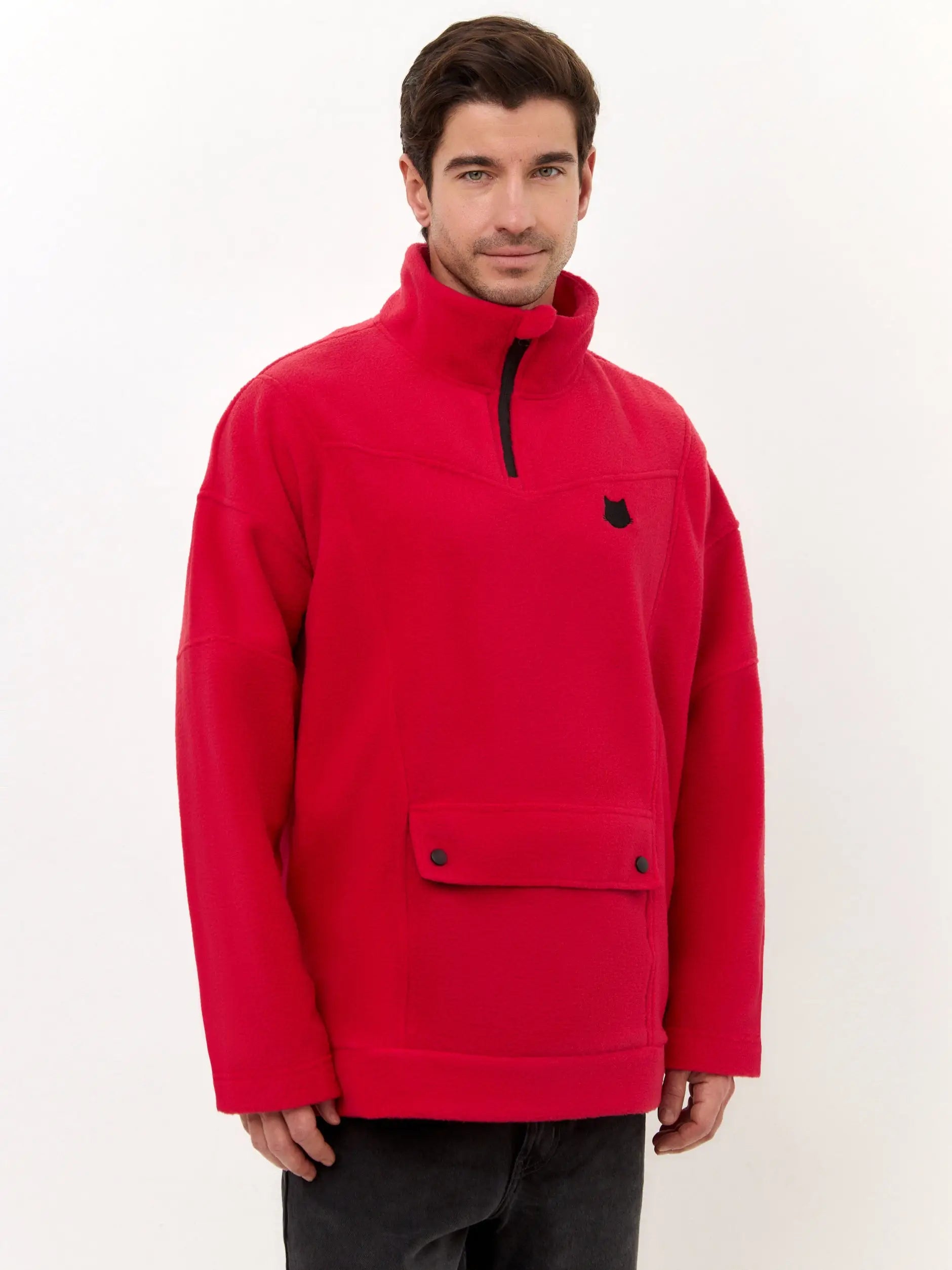 Red Fleece Sweatshirt | Fleece (recycled) For Cat Lovers | Cat e