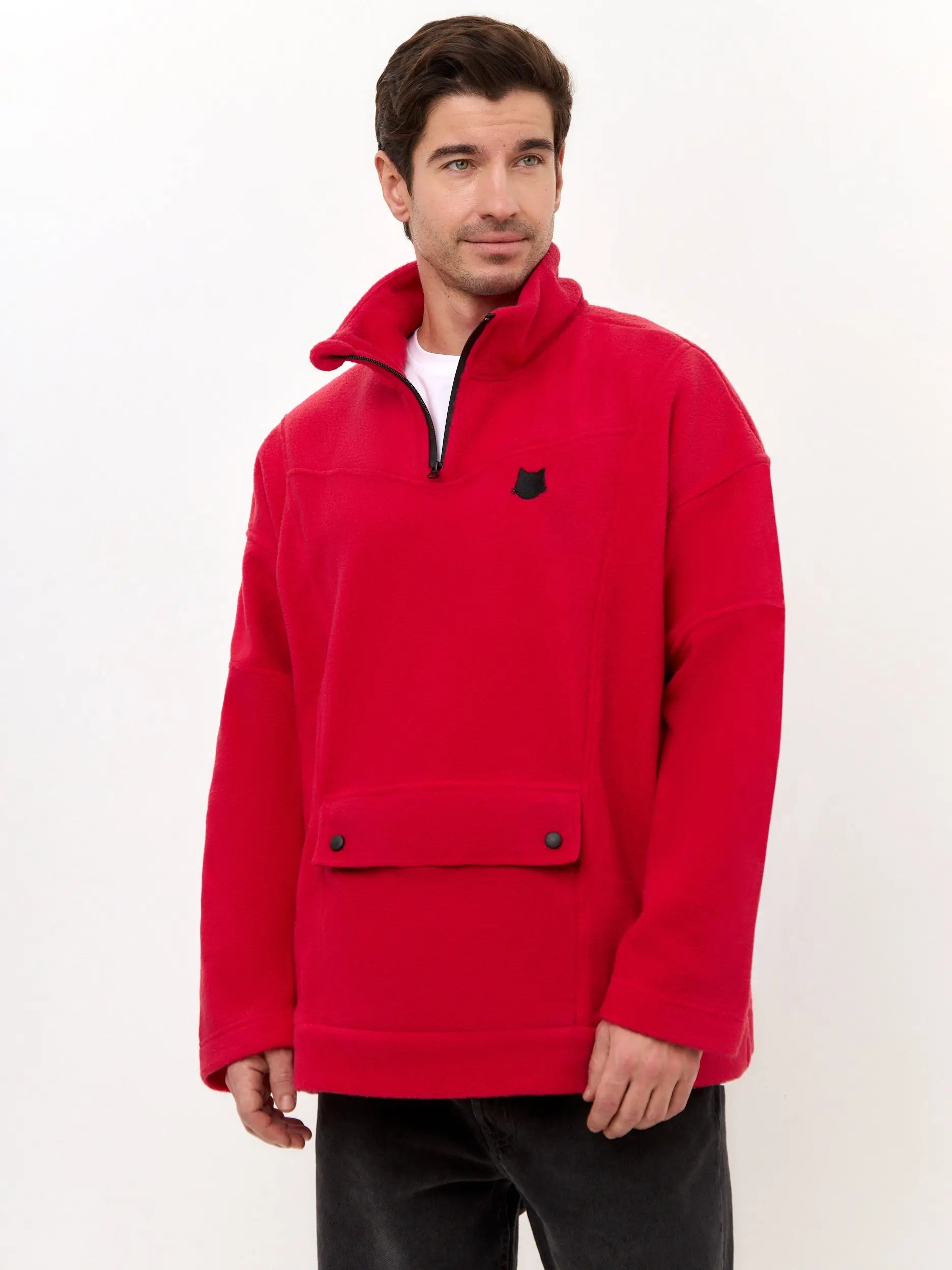 Red Fleece Sweatshirt | Fleece (recycled) For Cat Lovers | Cat e