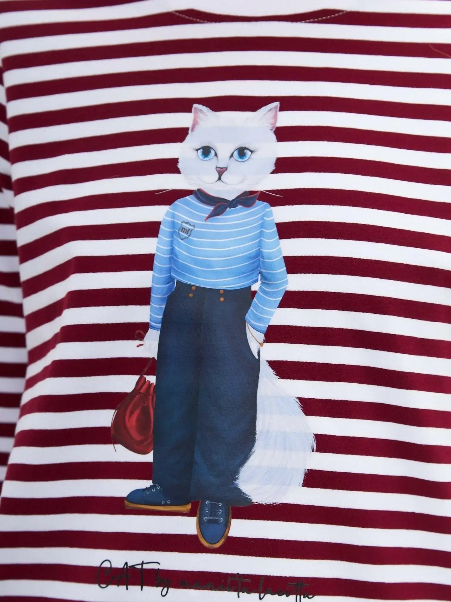 Red Longsleeve Mariner Cat | Shirt & Striped shirt For Cat Lovers