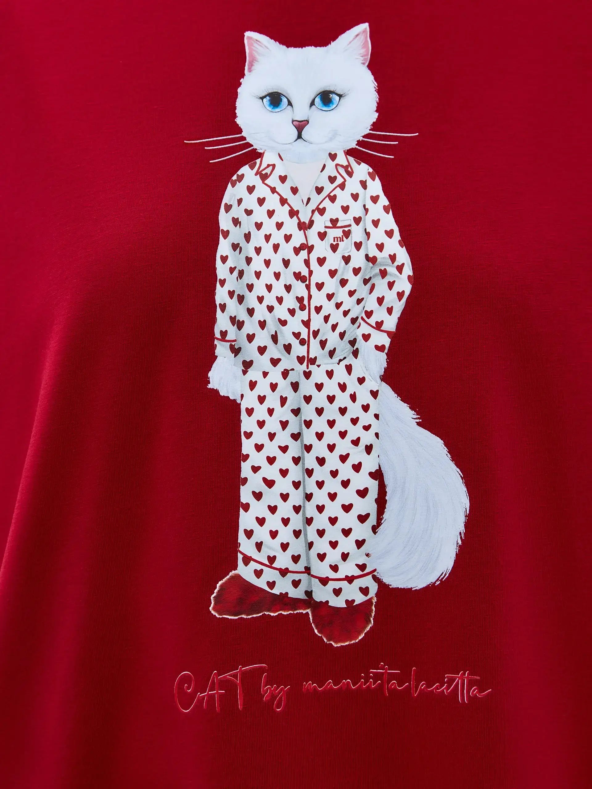 Red Oversized T-shirt Pajamas Cat | Loungewear For Cat Lovers | Cat e