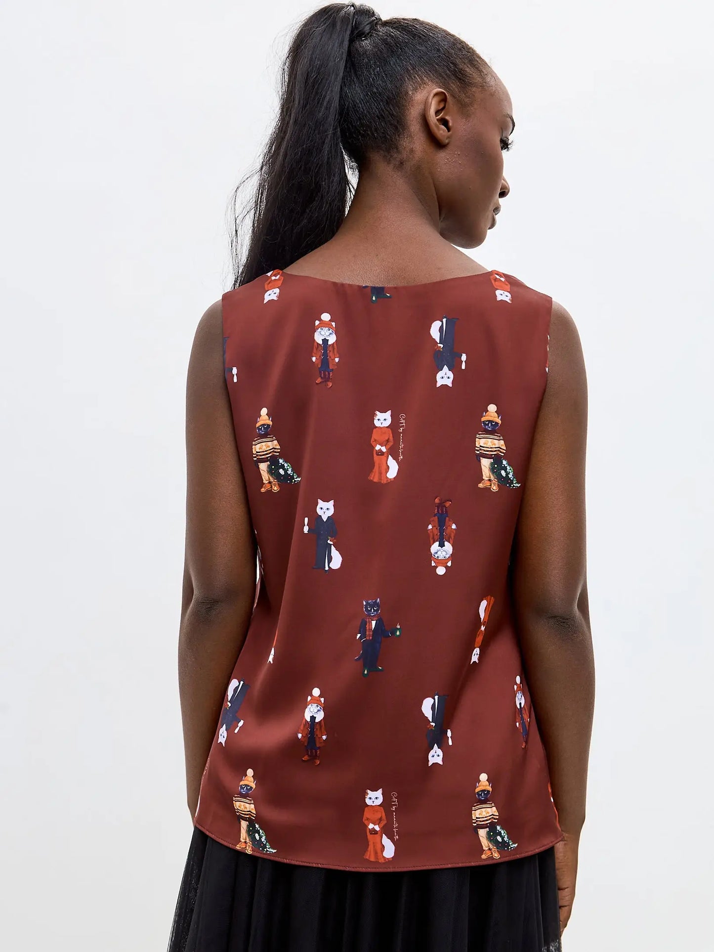 Red Silk Top Cat | Silk top For Cat Lovers | Cat e Lolette