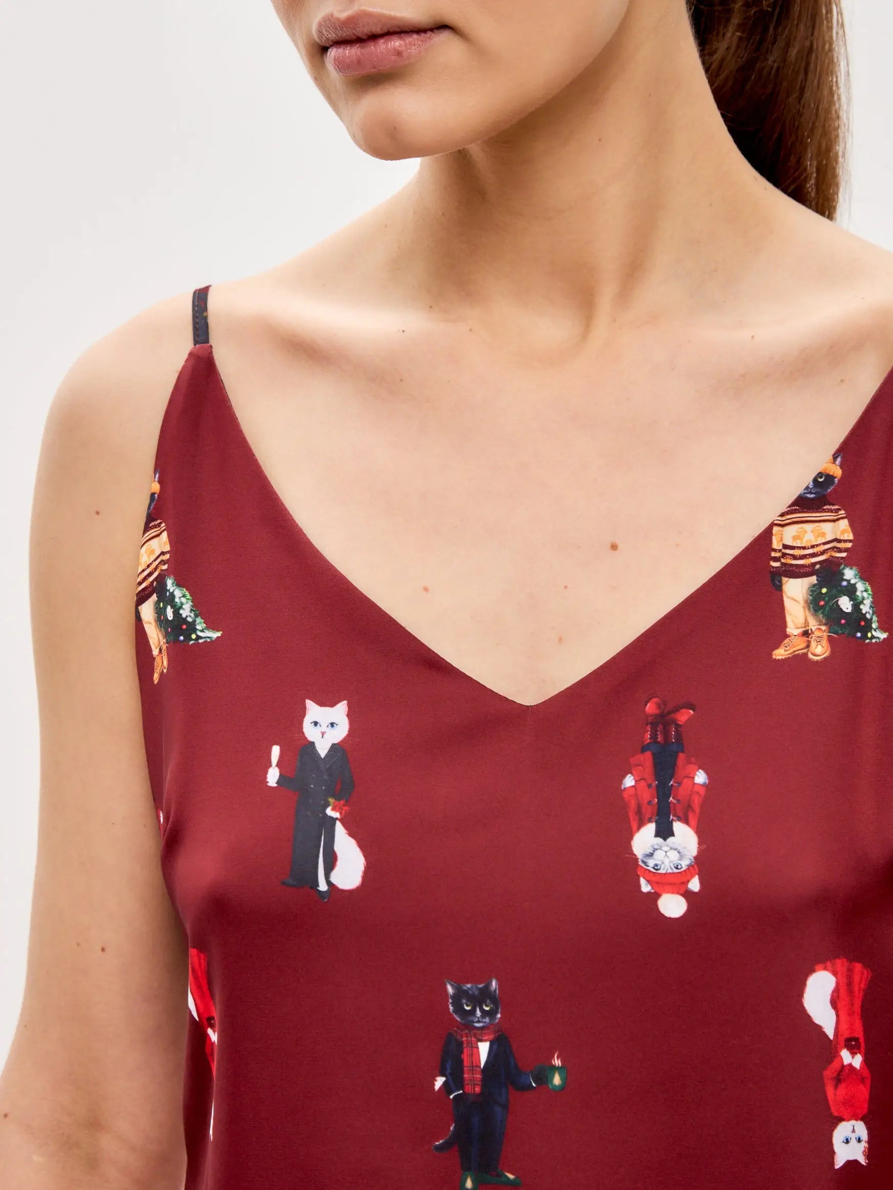 Red Silk Top Cat | Silk top For Cat Lovers | Cat e Lolette