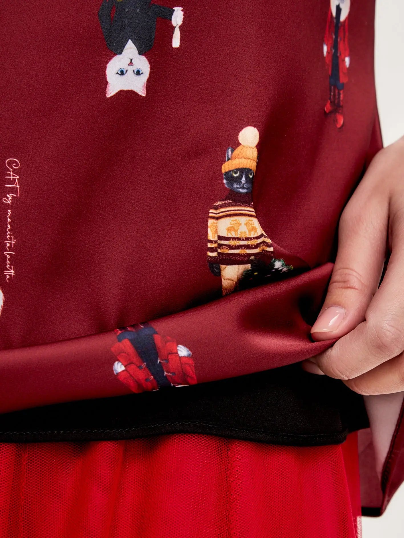 Red Silk Top Cat | Silk top For Cat Lovers | Cat e Lolette