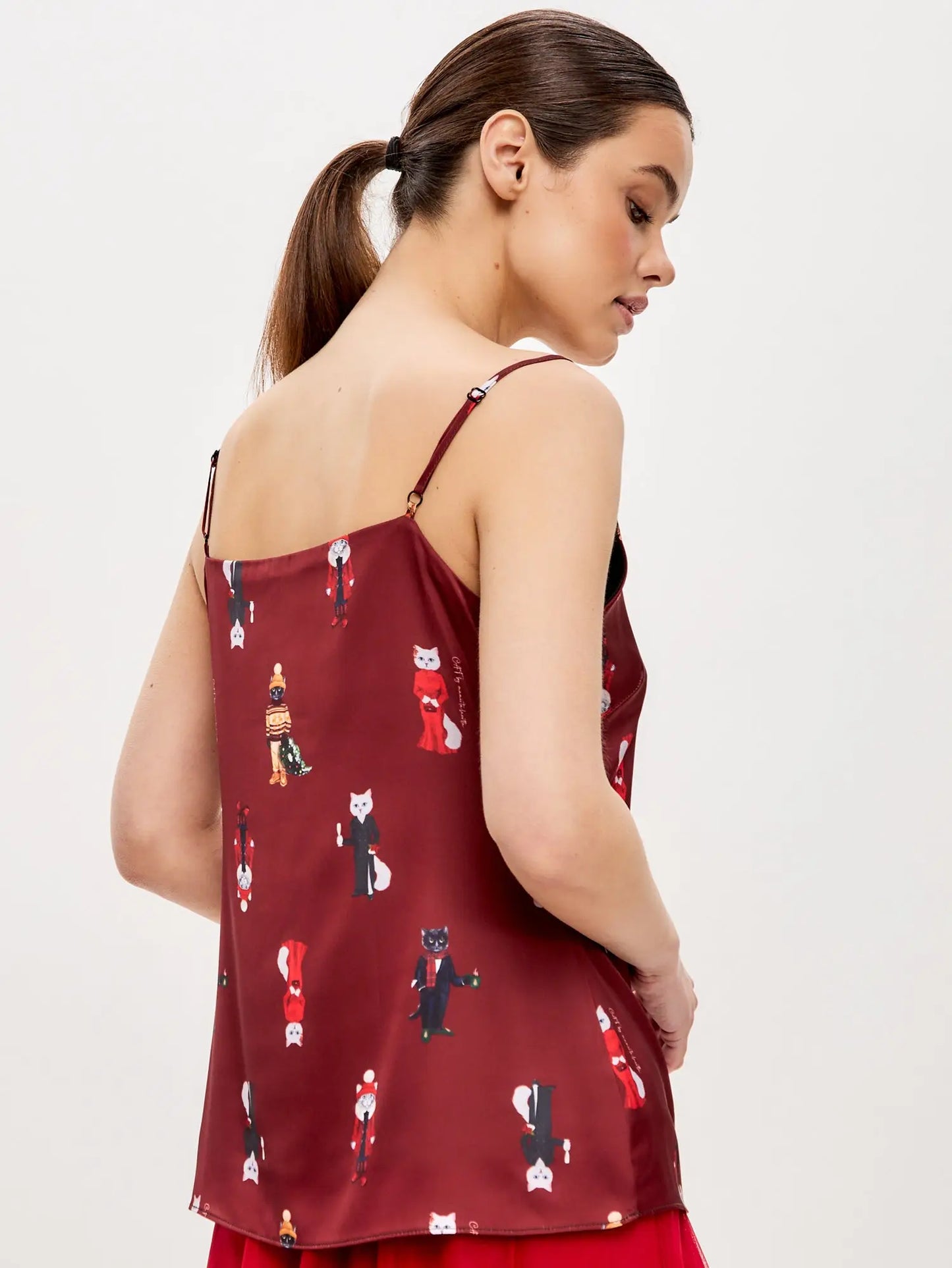 Red Silk Top Cat | Silk top For Cat Lovers | Cat e Lolette