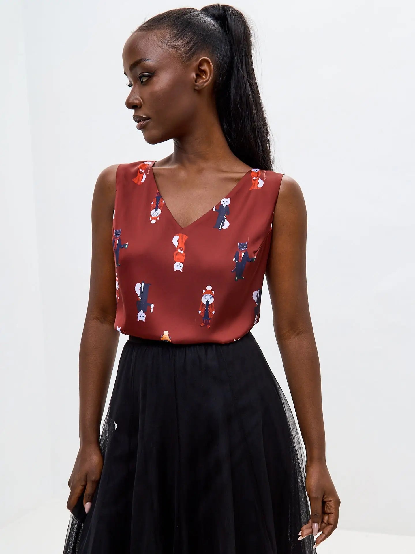Red Silk Top Cat | Silk top For Cat Lovers | Cat e Lolette