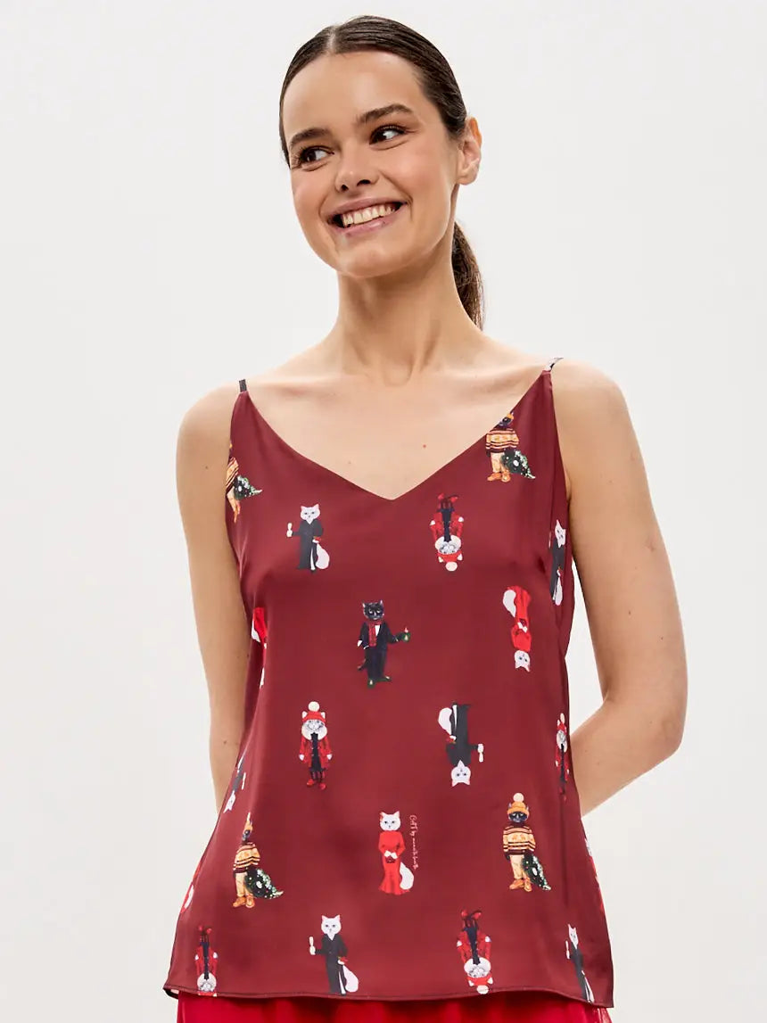 Red Silk Top Cat | Silk top For Cat Lovers | Cat e Lolette