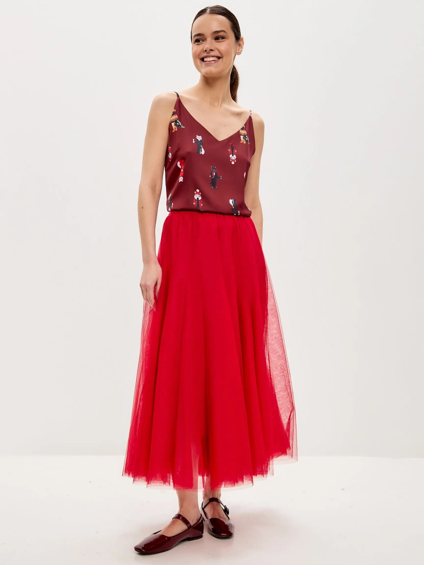 Red Silk Top Cat | Silk top For Cat Lovers | Cat e Lolette
