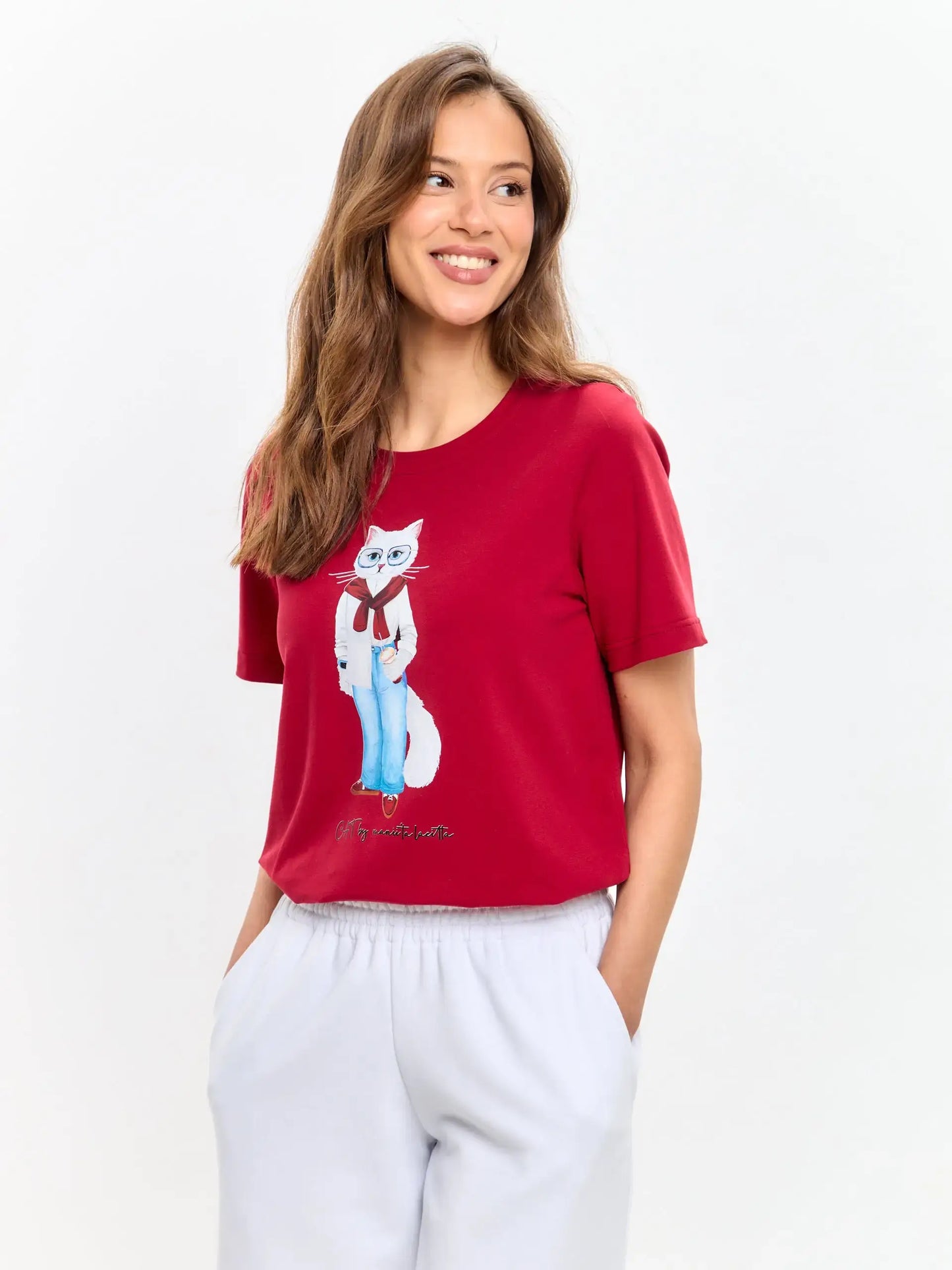 Red T-shirt Coffee Cat | T-shirt For Cat Lovers | Cat e Lolette
