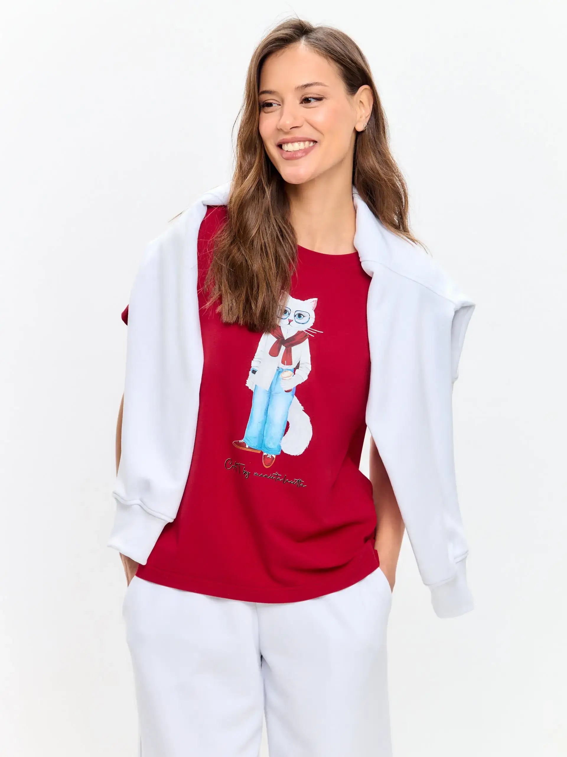 Red T-shirt Coffee Cat | T-shirt For Cat Lovers | Cat e Lolette