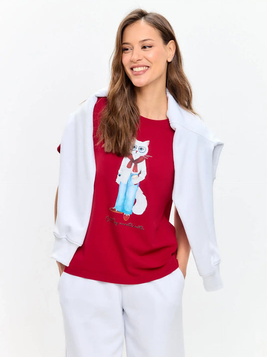 Red T-shirt Coffee Cat | T-shirt For Cat Lovers | Cat e Lolette