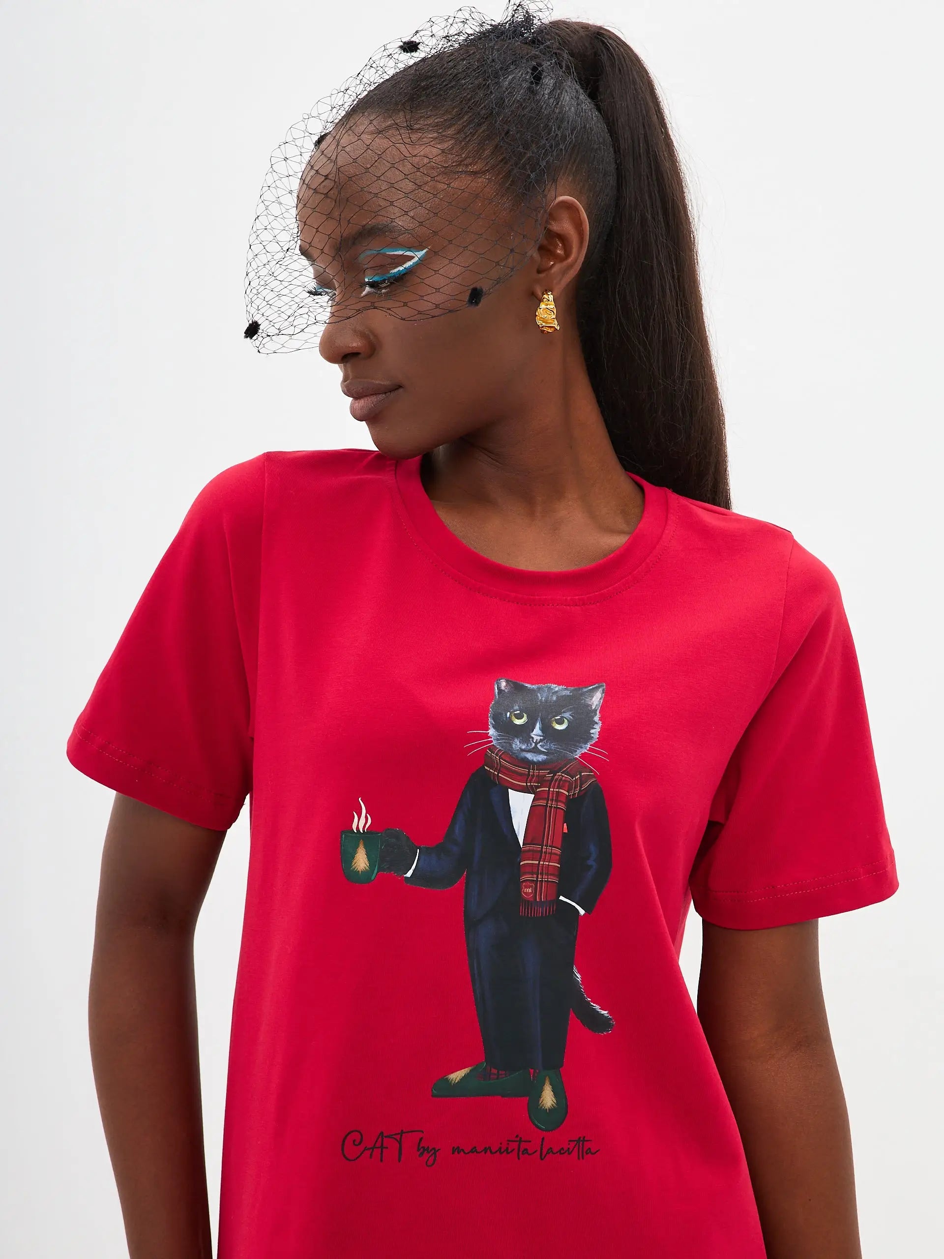 Red T-shirt New Year Cat | T-shirt For Cat Lovers | Cat e Lolette