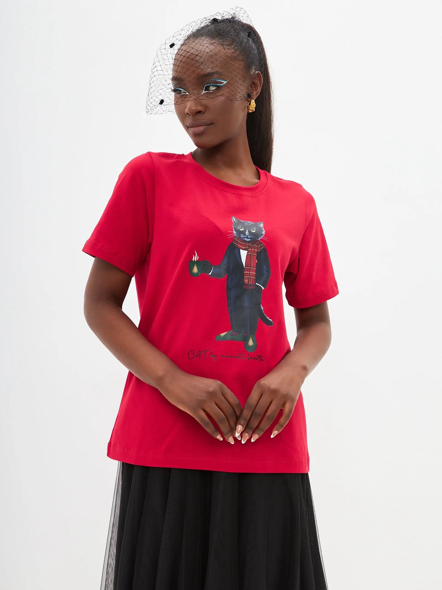 Red T-shirt New Year Cat | T-shirt For Cat Lovers | Cat e Lolette