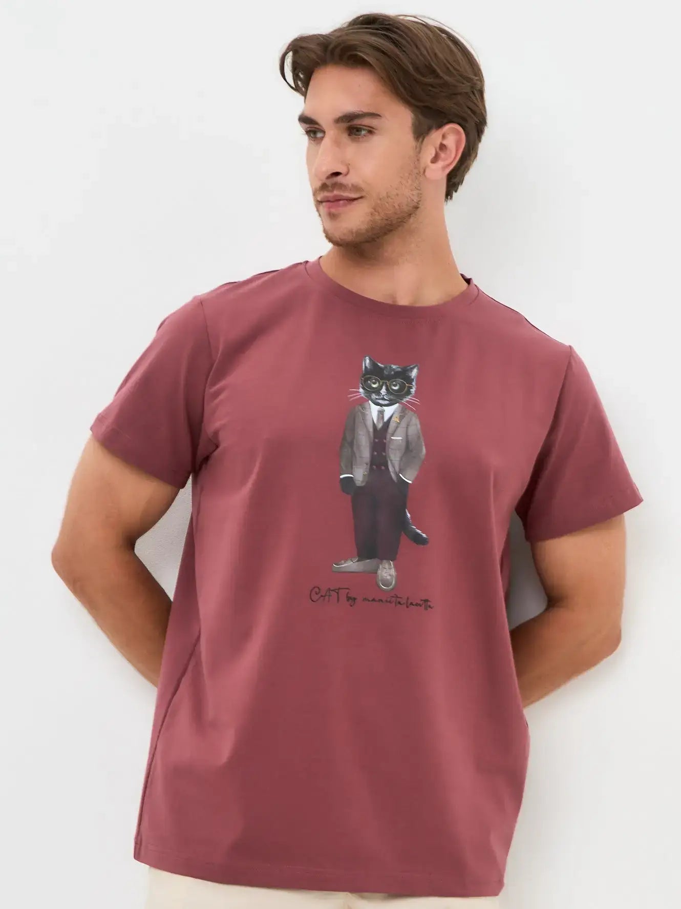 Red T-shirt Professor Cat | T-shirt For Cat Lovers | Cat e Lolette