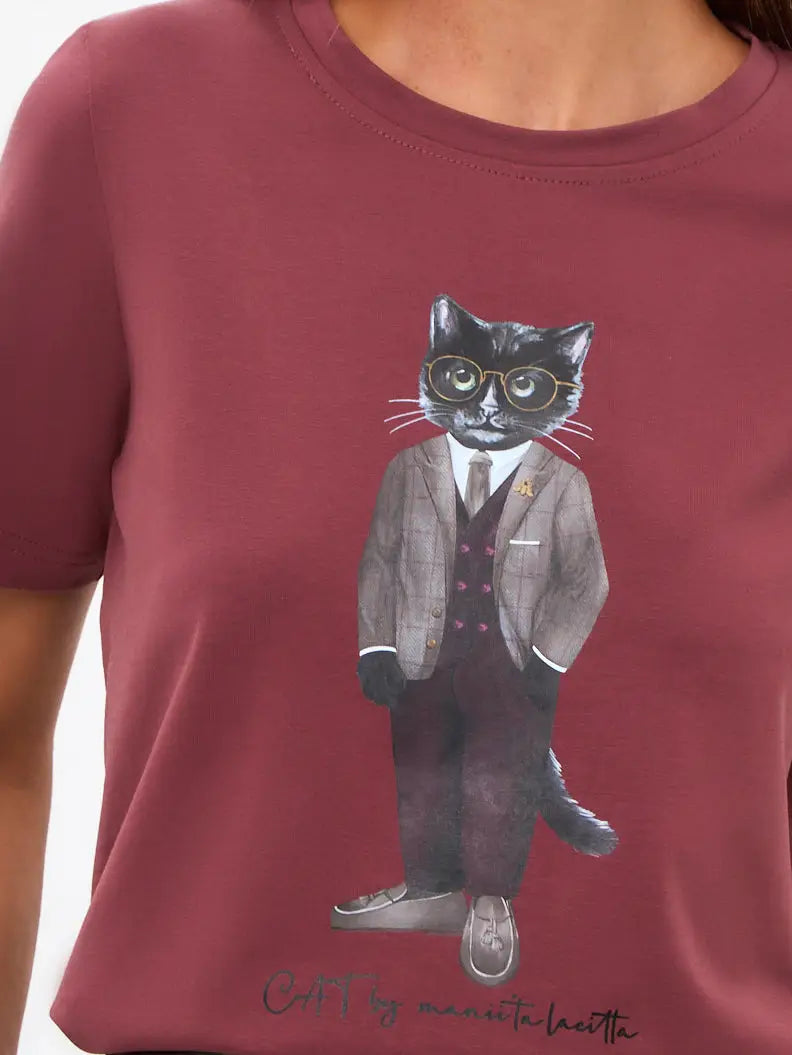 Red T-shirt Professor Cat | T-shirt For Cat Lovers | Cat e Lolette