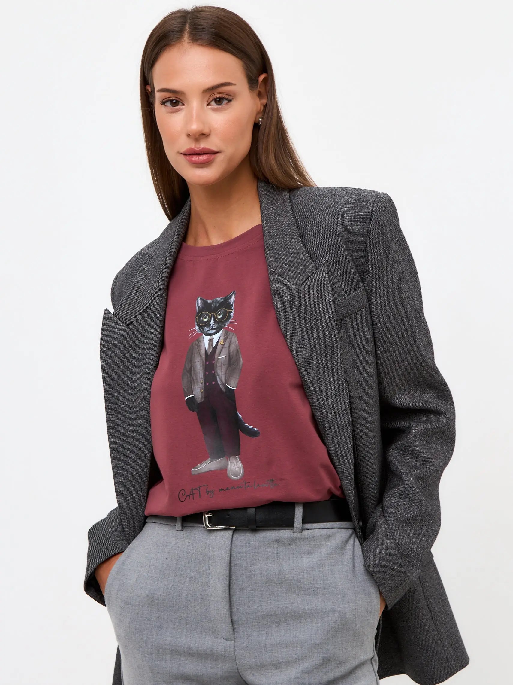 Red T-shirt Professor Cat | T-shirt For Cat Lovers | Cat e Lolette