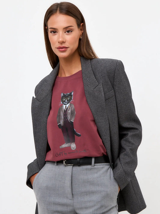 Red T-shirt Professor Cat | T-shirt For Cat Lovers | Cat e Lolette
