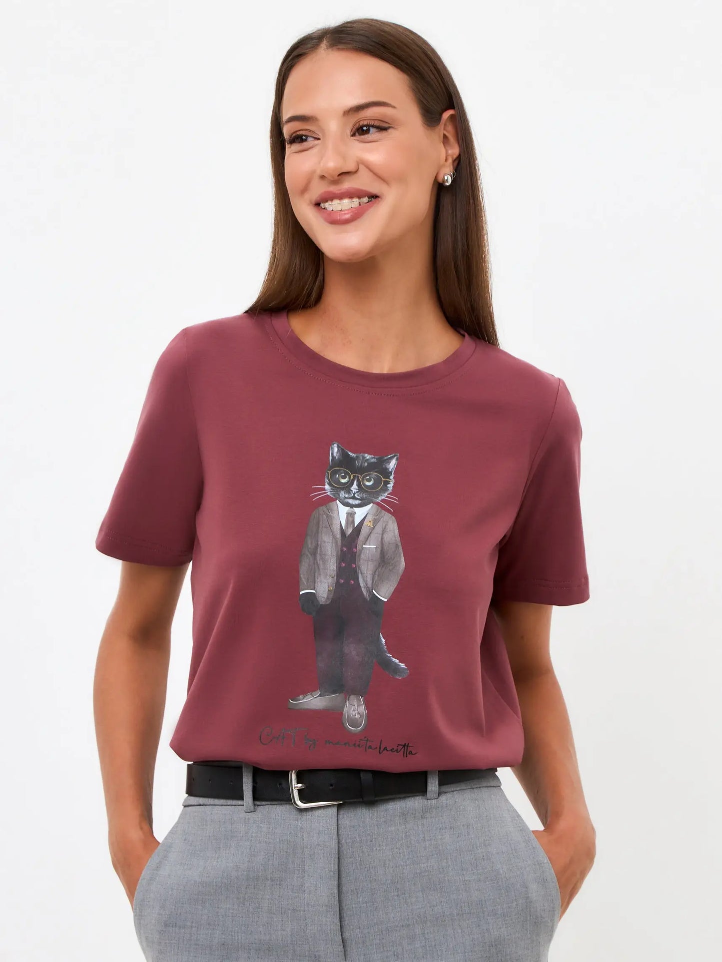 Red T-shirt Professor Cat | T-shirt For Cat Lovers | Cat e Lolette