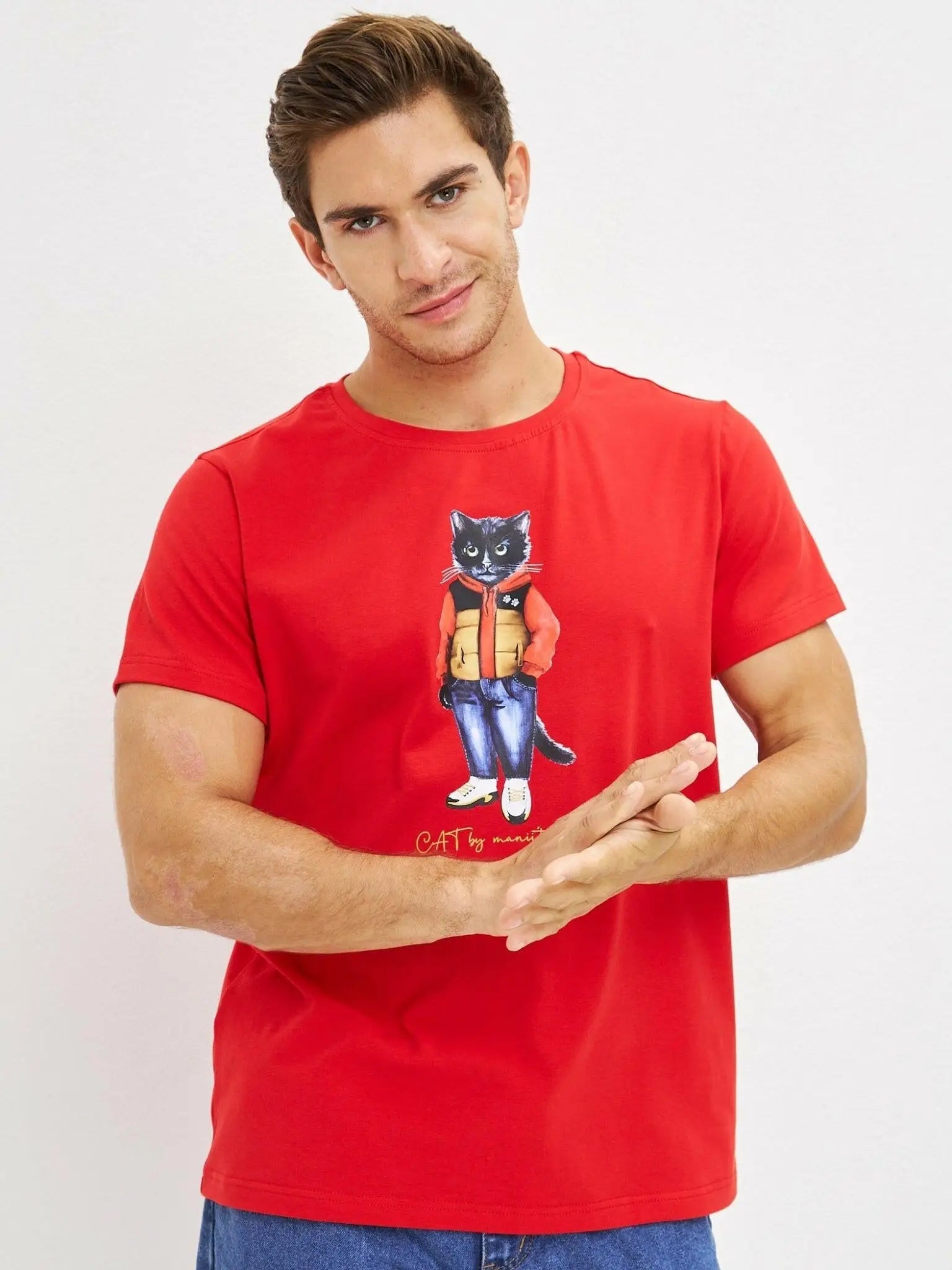 Red T-shirt Sport Casual Cat | T-shirt For Cat Lovers | Cat e Lolette