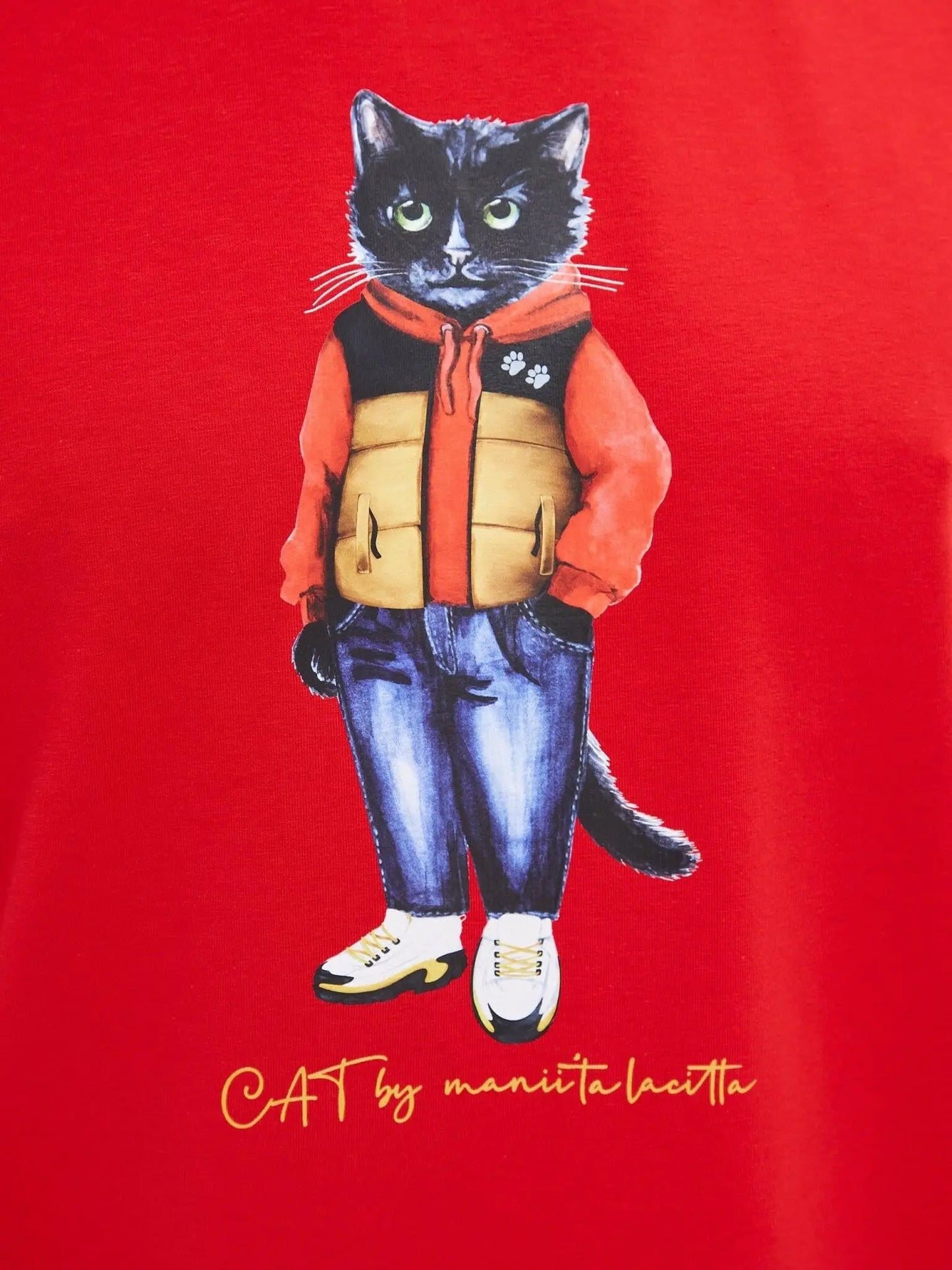 Red T-shirt Sport Casual Cat | T-shirt For Cat Lovers | Cat e Lolette