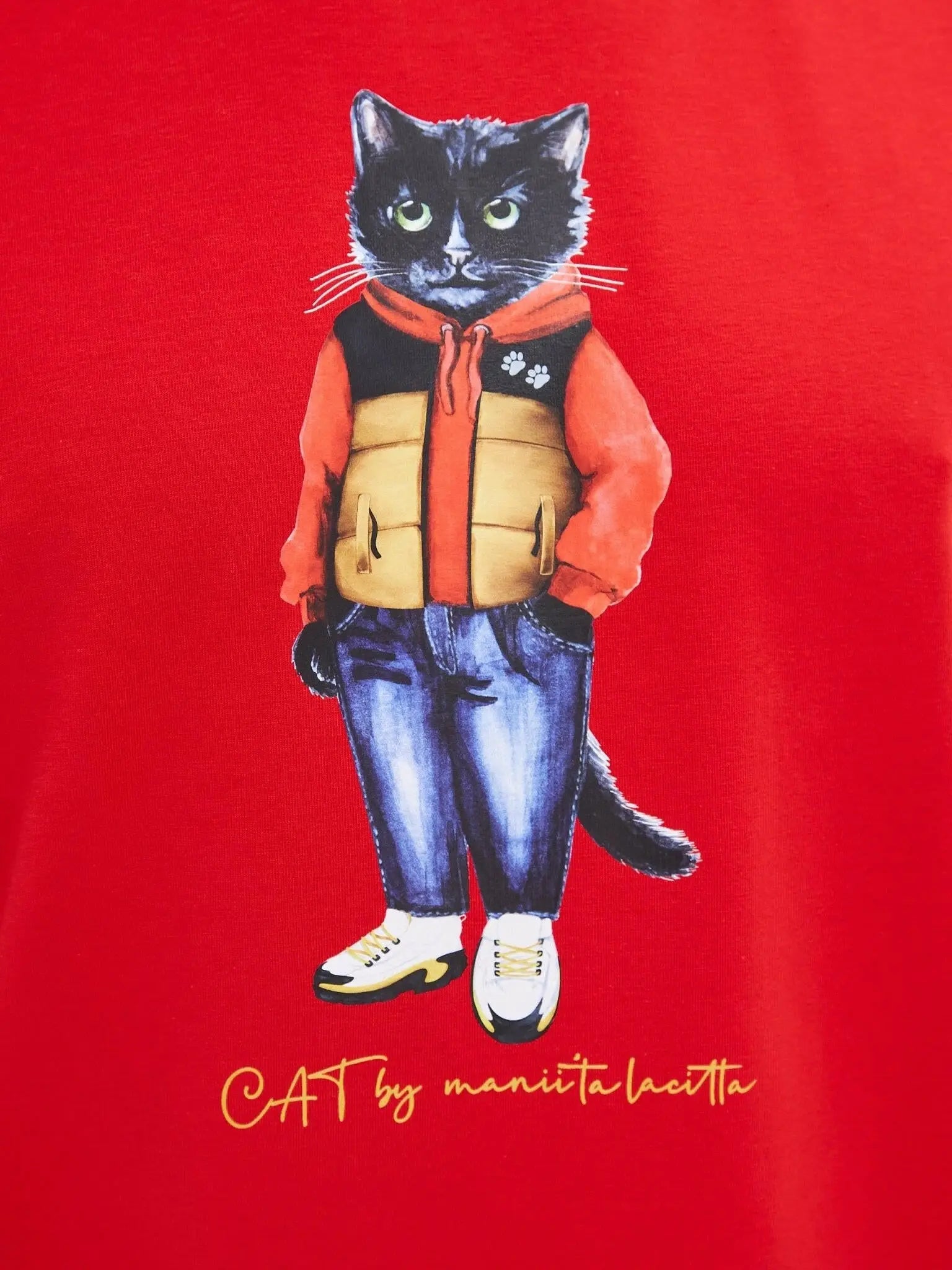 Red T-shirt Sport Casual Cat | T-shirt For Cat Lovers | Cat e Lolette