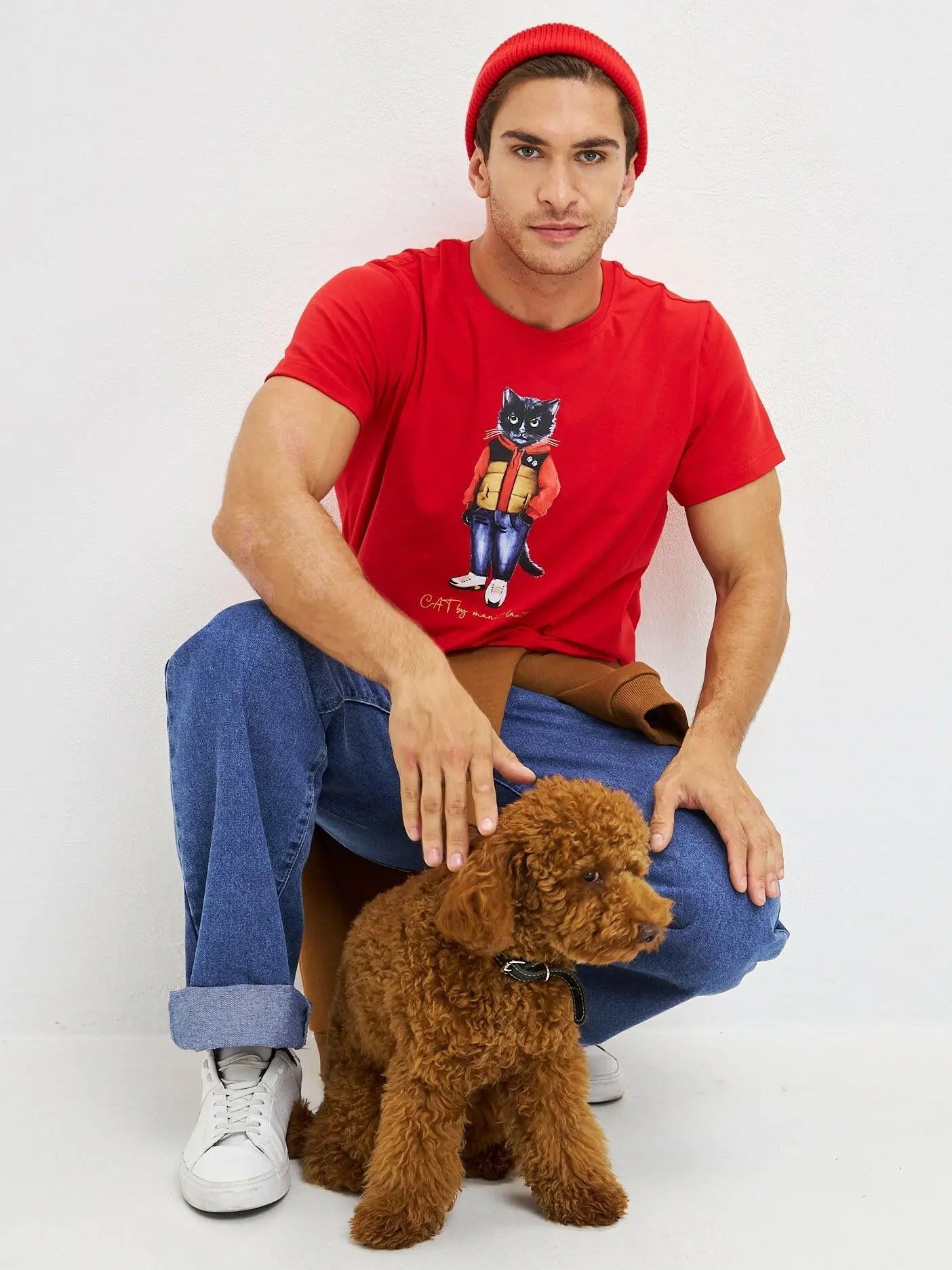 Red T-shirt Sport Casual Cat | T-shirt For Cat Lovers | Cat e Lolette