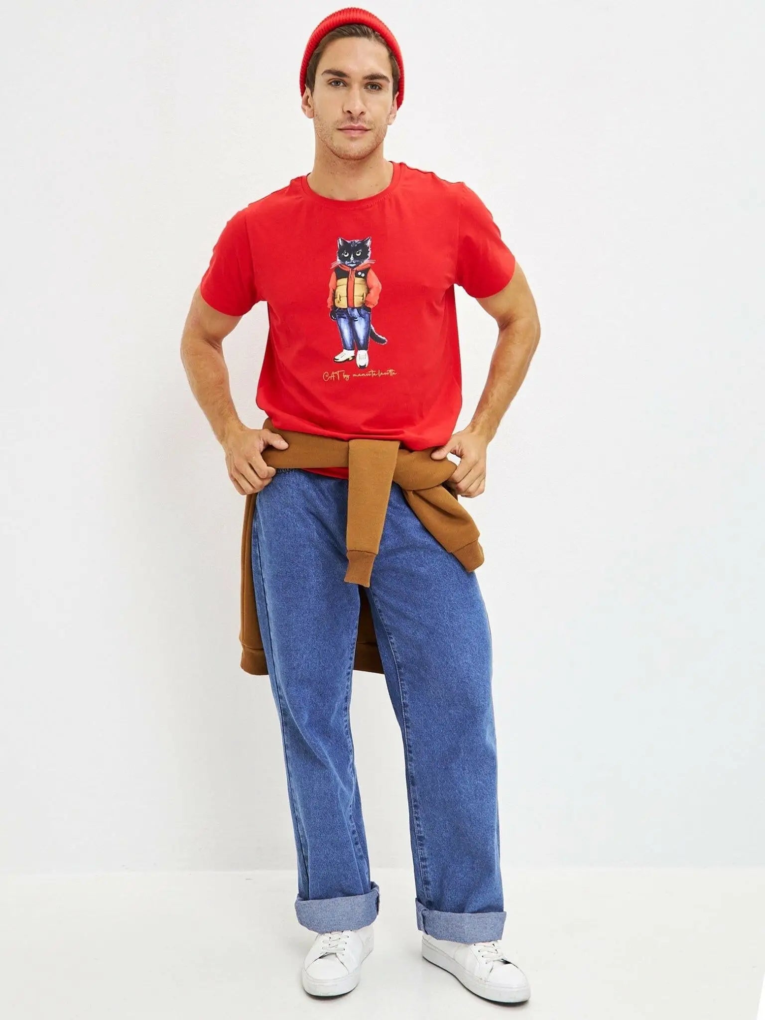 Red T-shirt Sport Casual Cat | T-shirt For Cat Lovers | Cat e Lolette